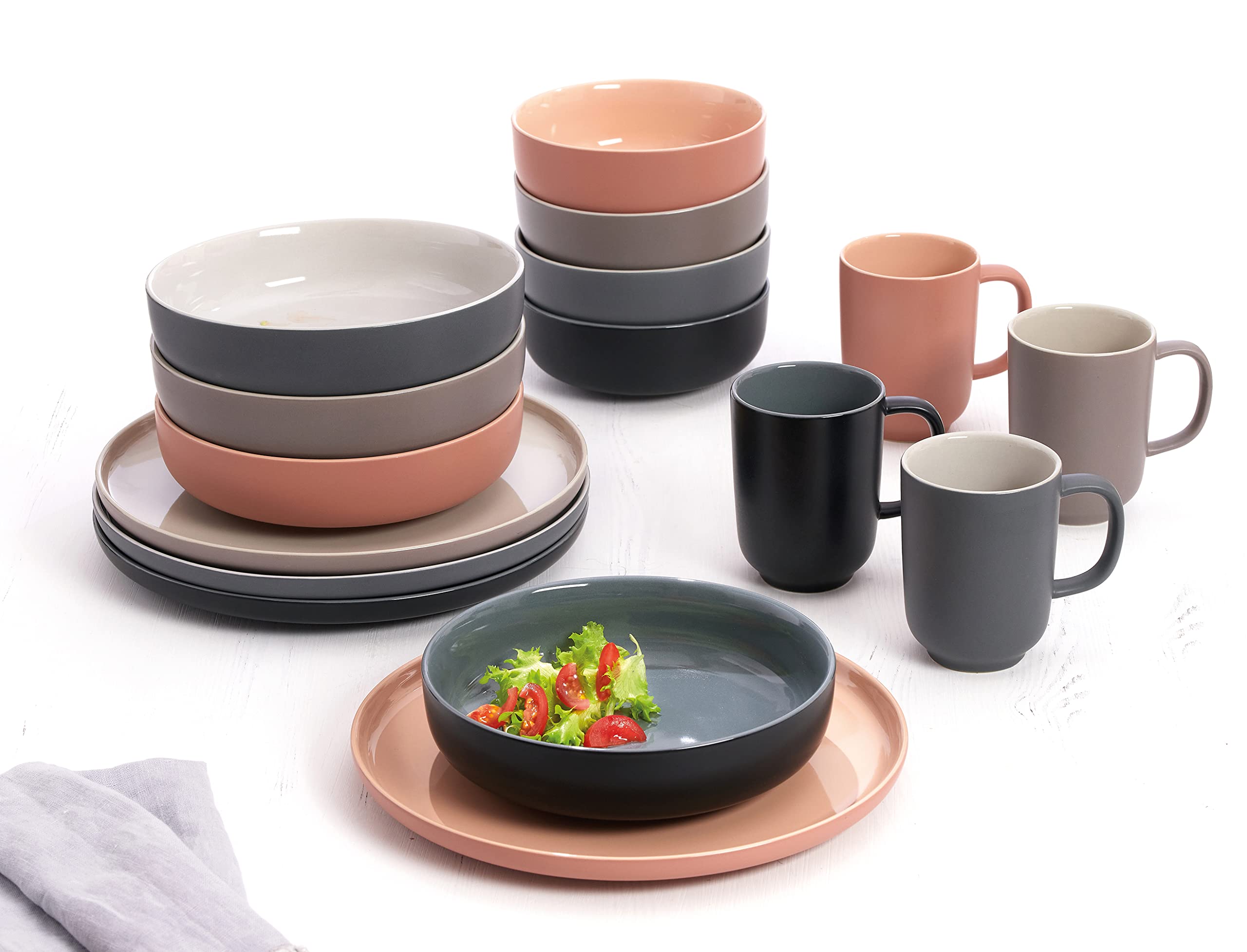 Ritzenhoff & Breker Jasper 16-Piece Taupe Stoneware Dinner Set - Plates, Bowls & Cups for 4 People | Elegant Tableware for Family Dinners, Parties & Restaurant-Style Dining