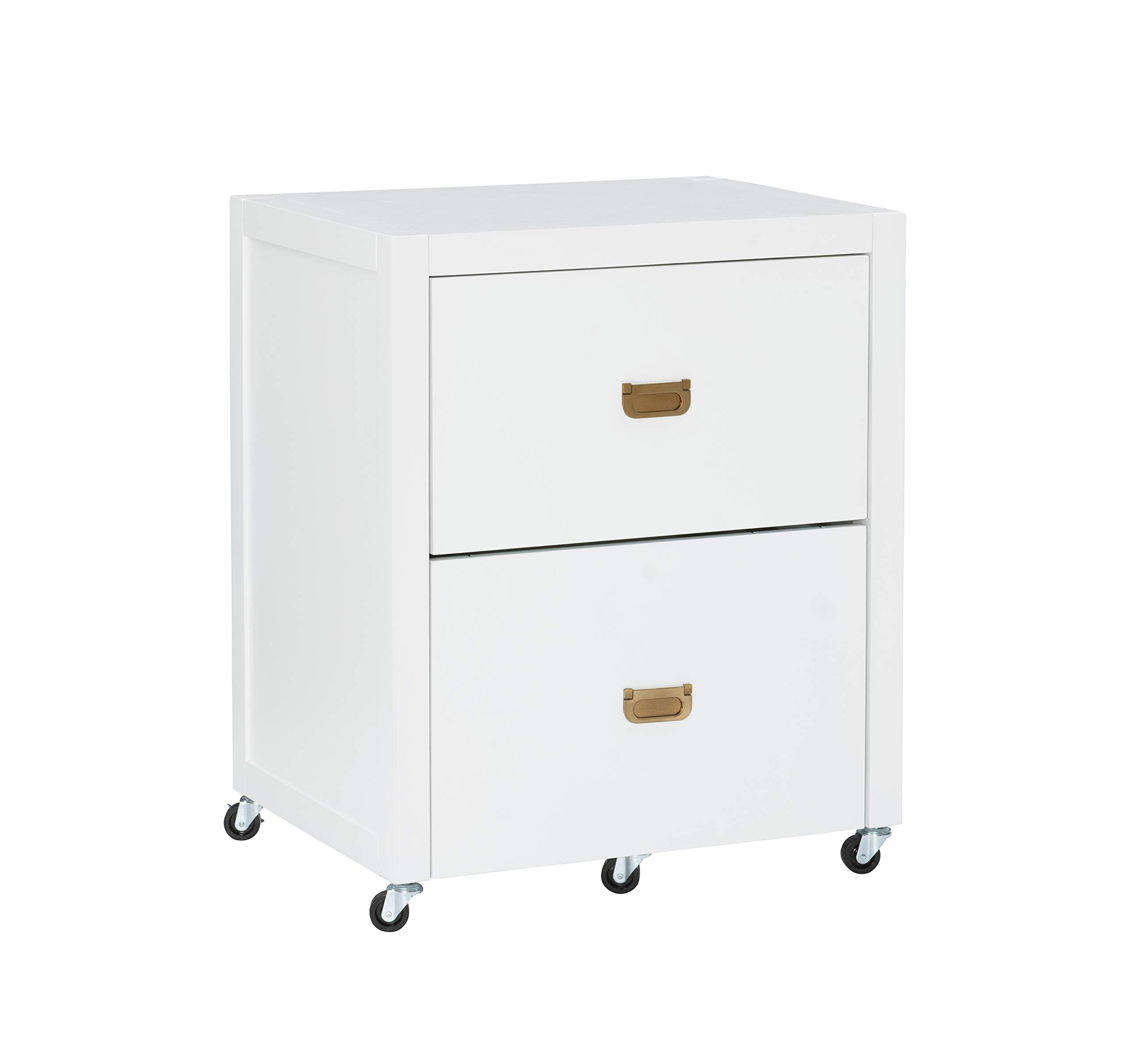 Linon White Rolling Sadie File Cabinet - 2-Drawer Mobile Storage Organizer for Office, Home & School - Easy-Glide Wheels & Locking System