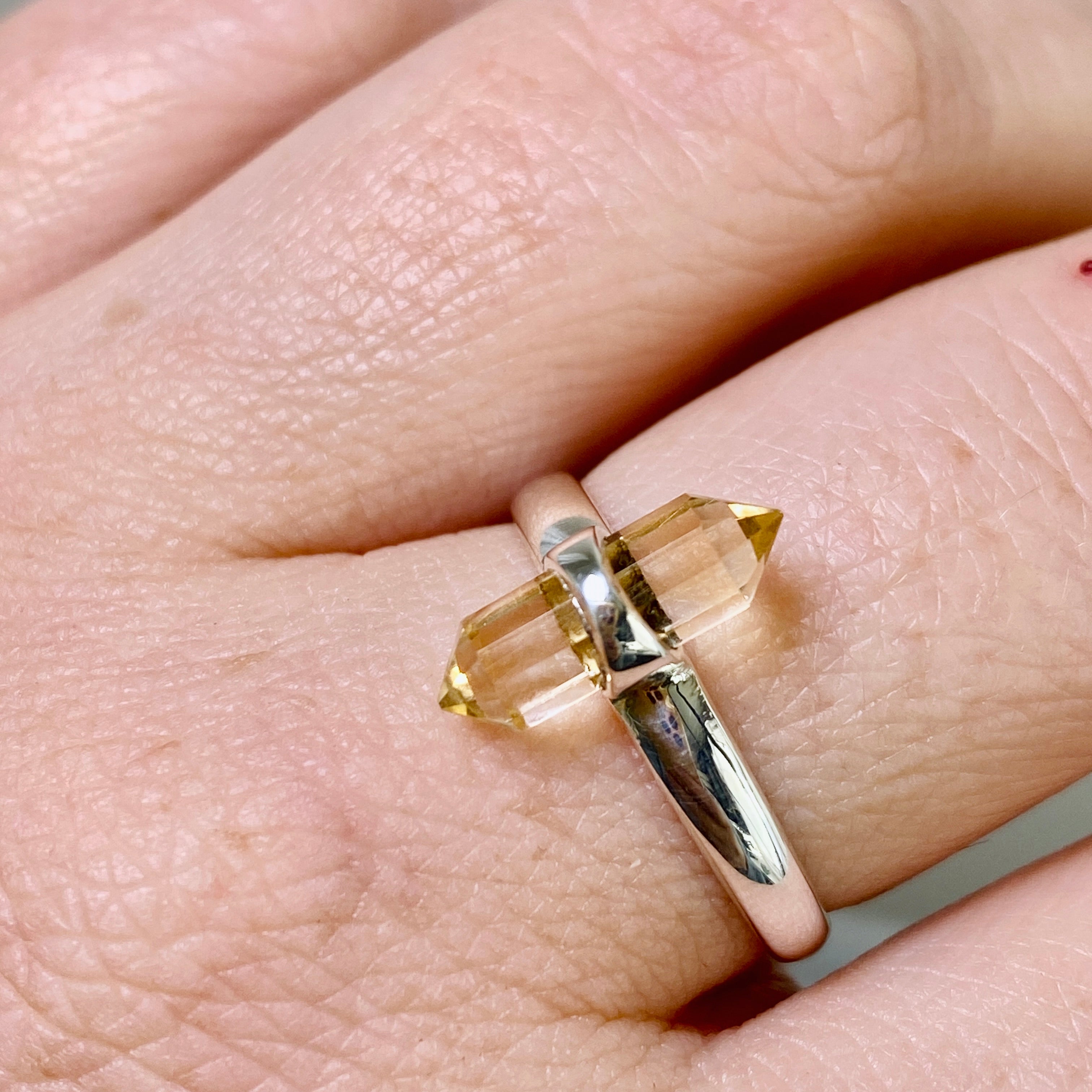 Natural Citrine Double Point Gemstone Ring - 925 Sterling Silver Handmade Jewelry for Women - Perfect for Boho Style, Meditation & Energy Healing