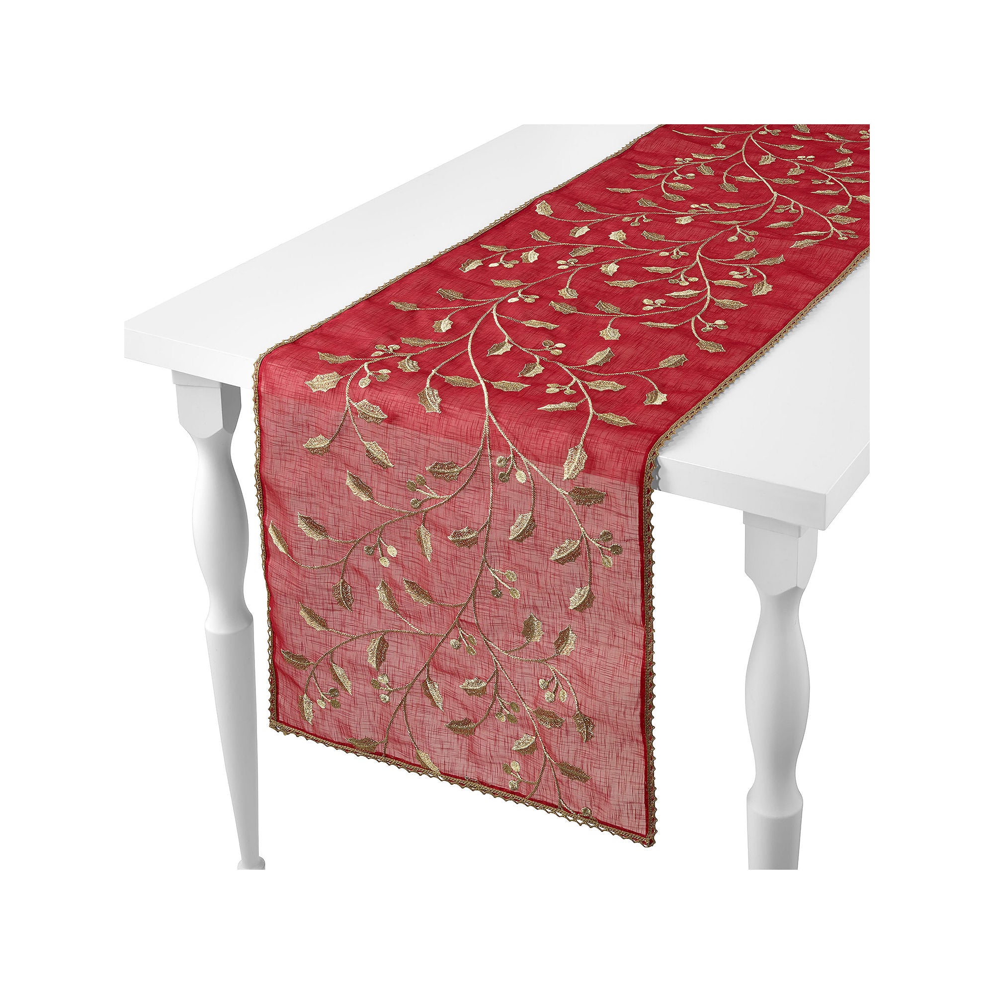 Avanti Allover Leaf 120 Table Runner - Red One Size - Elegant Dining Table Decor for Thanksgiving, Christmas & Special Occasions