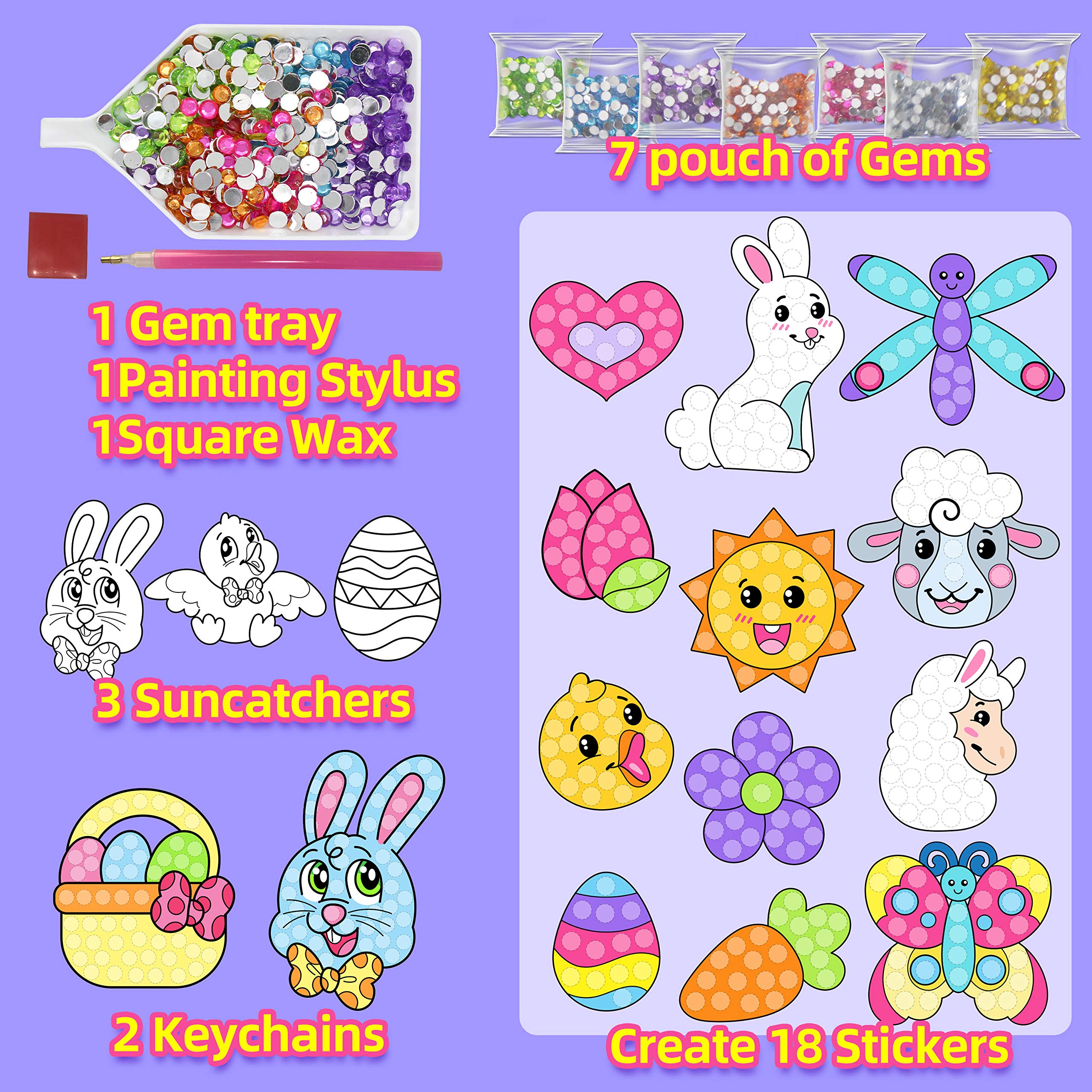 Easter DIY Diamond Painting Kit for Kids - Gem Art Craft with Suncatchers & Keychains | Easter Arts & Crafts Supplies, Creative Activity, Party Decorations | Perfect for Easter Gifts, Classroom Projects & Holiday Decor