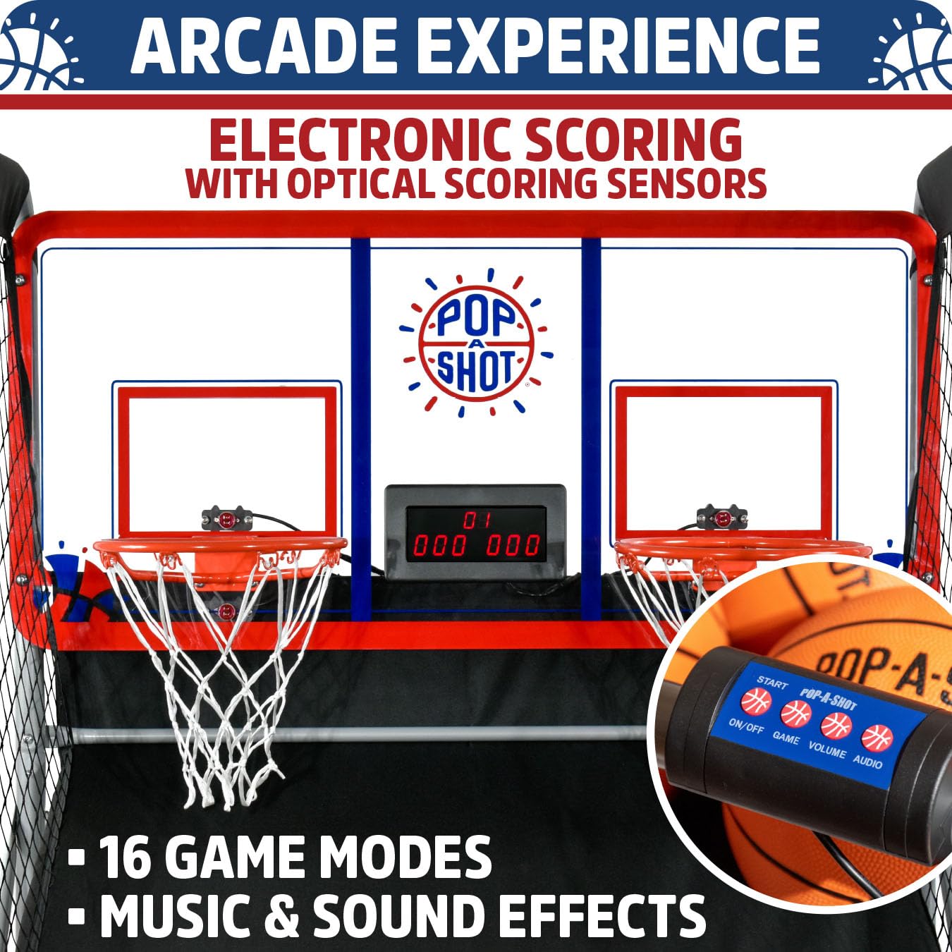 Pop-A-Shot Official Indoor/Outdoor Dual Shot Basketball Arcade Game - Weather Resistant with 16 Games & 6 Audio Modes - High Accuracy LED Scoreboard - Perfect for Family Fun, Parties & Backyard Entertainment