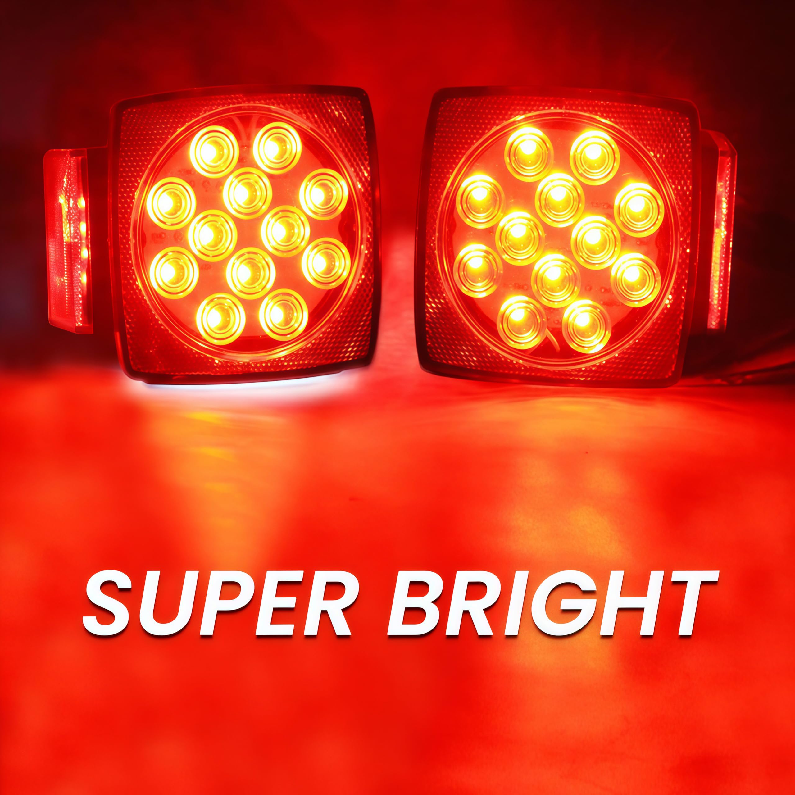 Complete LED Trailer Light Kit - Super Bright Submersible Boat Lights with Square Tail Lights, Marker Lights & Brake Light Bar | Waterproof Wiring Harness Included | Perfect for Trailers, Trucks, RVs & Marine Applications | Enhance Nighttime Visibility & Safety on Roads or Waterways