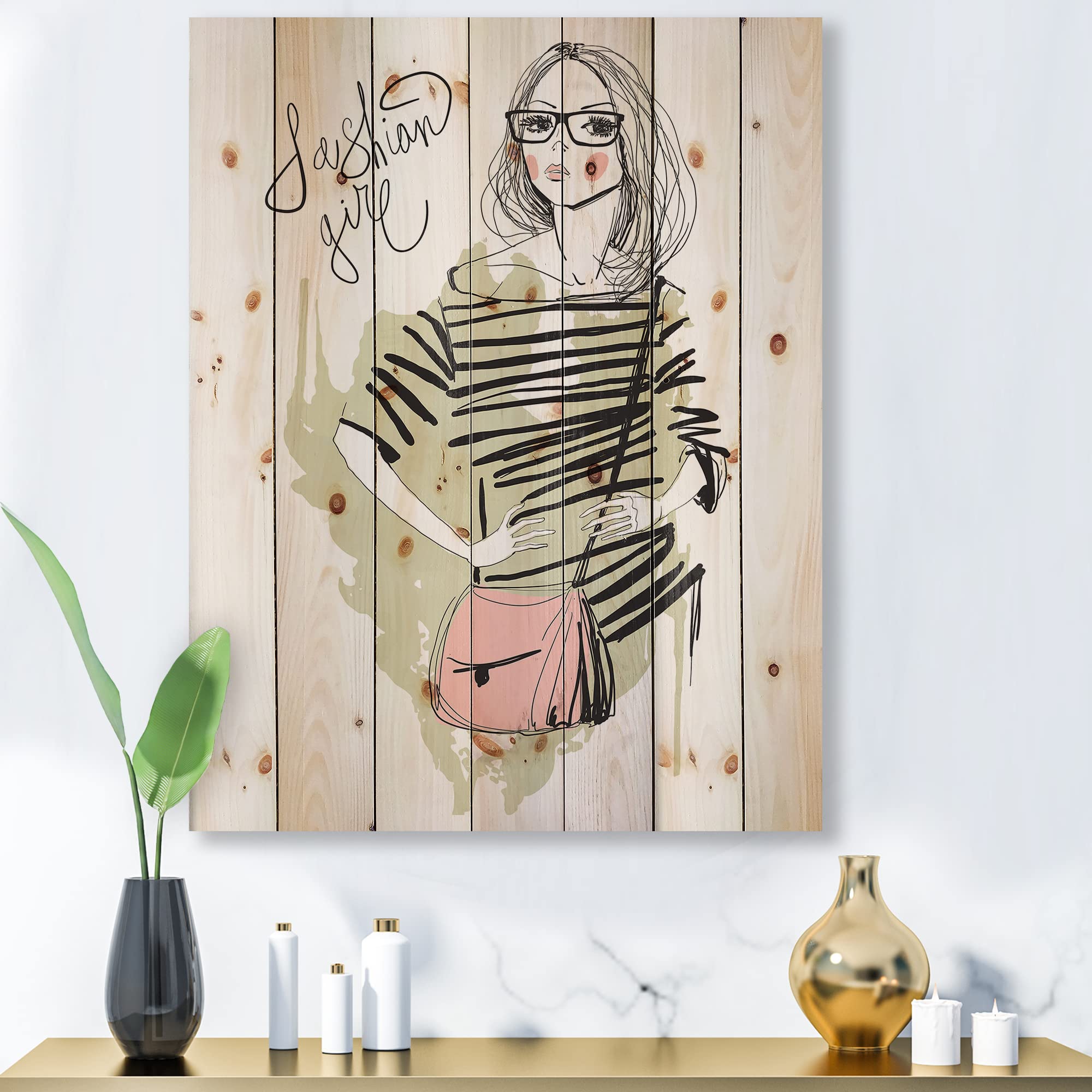 Trendy Shabby Chic Wood Wall Decor for Girls - Large Green Fashion Wood Wall Art Panels Printed on Natural Pine - Perfect for Bedroom, Living Room & Nursery Decor
