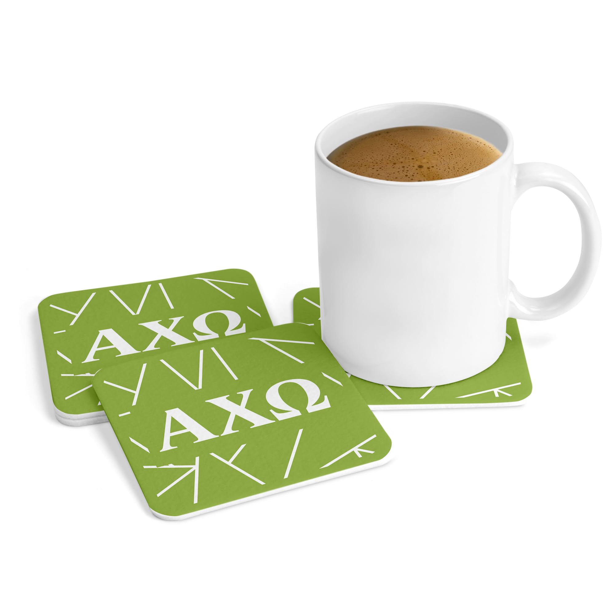 Alpha Chi Omega Square Drink Coasters Set of 4 - Cork Backed Hardboard Beverage Coasters for Coffee, Beer & Wine - Perfect for Dorm Rooms, Sorority Gifts & Home Bars