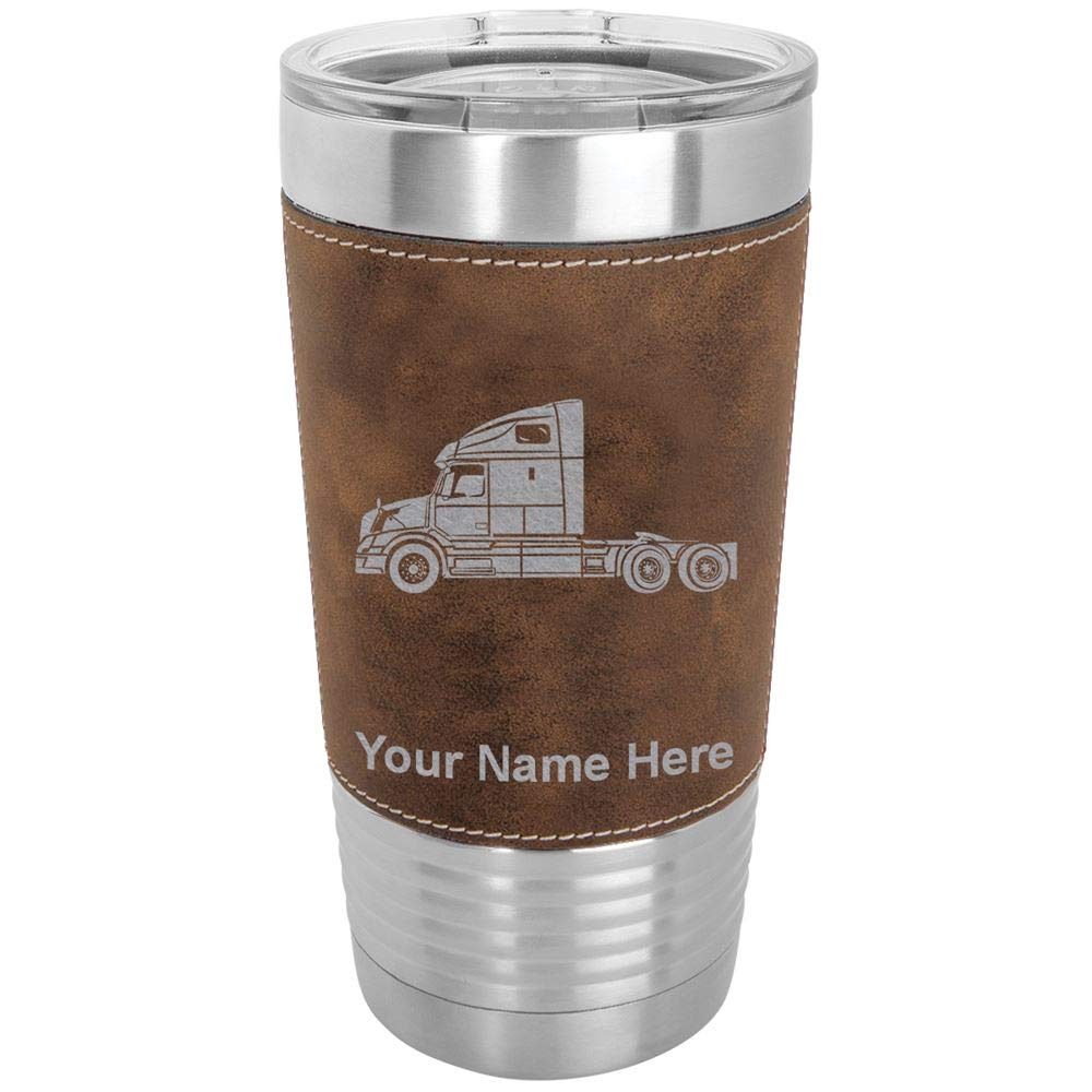 LaserGram 20oz Vacuum Insulated Stainless Steel Tumbler Mug with Leak-Proof Lid - Personalized Engraving & Faux Leather Wrap - Perfect for Truck Drivers, Office & Outdoor Activities