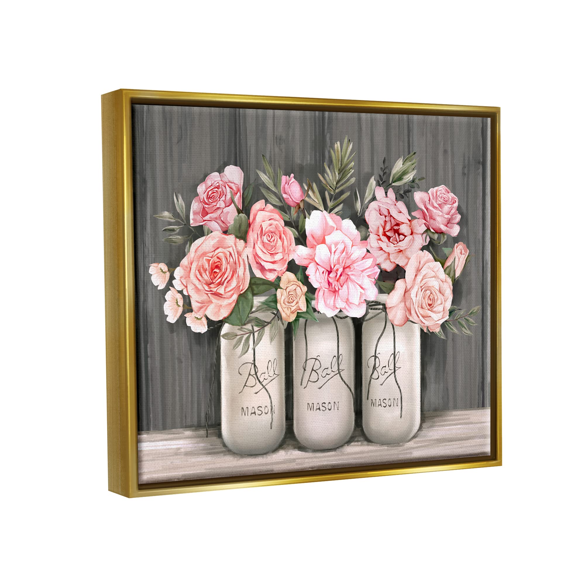 Stupell Industries Blossoming Pink Rose Bouquets in Rustic Country Jars - Floral Wall Art by Ziwei Li - Perfect for Farmhouse Decor, Living Room, Bedroom & Wedding Gifts