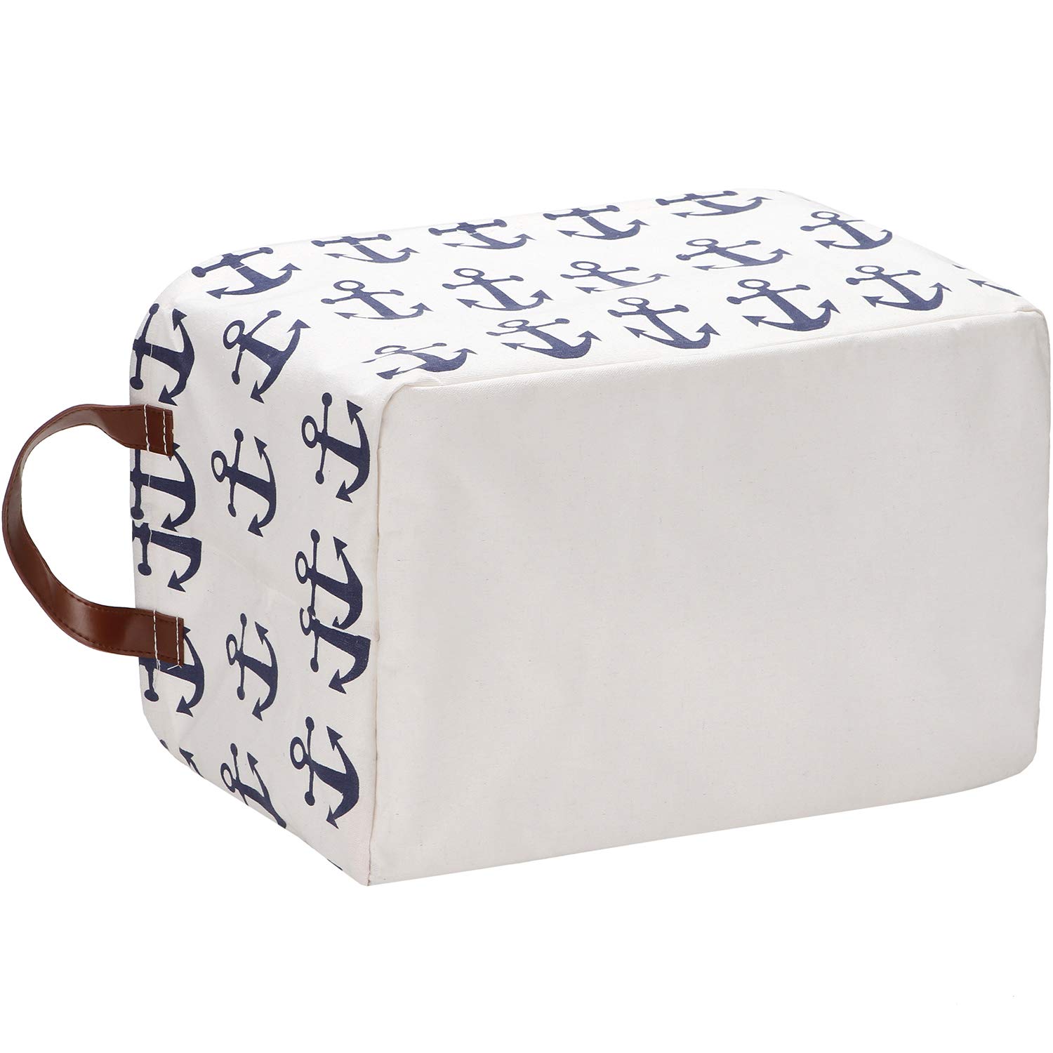 Sea Team Large Collapsible Canvas Storage Bin - 16.5 x 11.8 Inch Nautical Anchor Pattern Shelf Basket - Navy Blue Toy Organizer for Kids Room, Nursery, or Playroom Storage