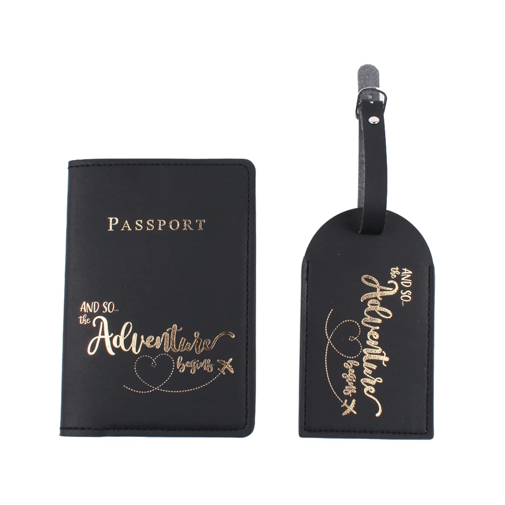 Premium Belsmi Passport Holder & Luggage Tag Set - Durable Travel Suitcase ID Tags (Style 1 - Black) for International Flights, Business Trips & Vacation Packing Organization