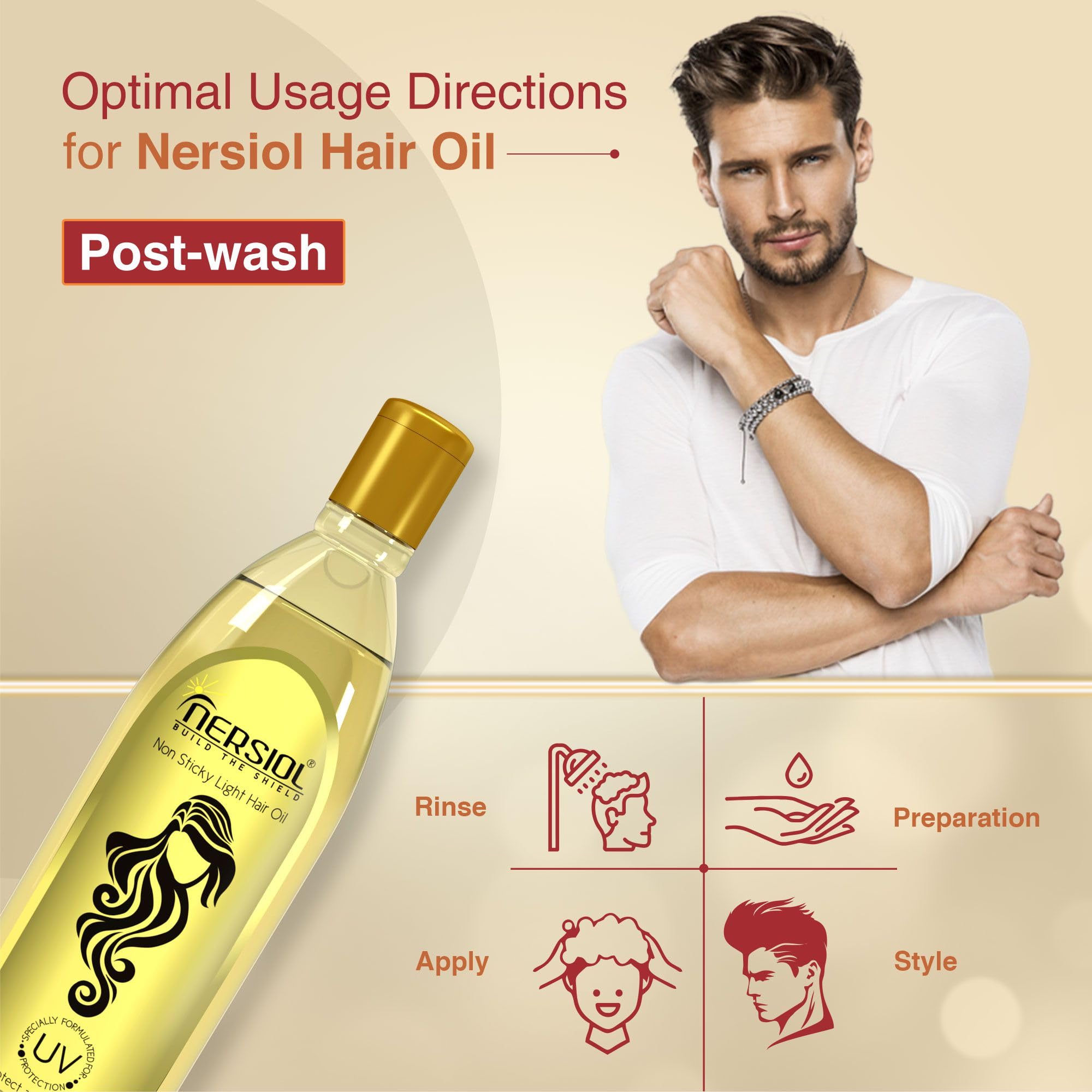 Nersiol UV Protective Hair Oil with Vitamin E - Color Protection, Anti-Hair Fall & Smoothing Treatment for Damaged Hair | 200ml Bottle (Pack of 3) | Daily Hair Care for Sun, Pool & Styling Protection