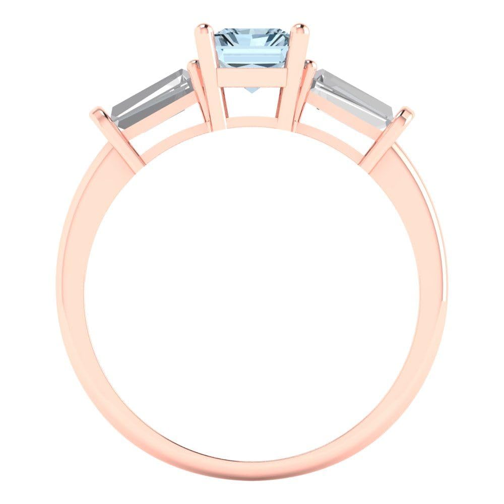 2.0 Carat Emerald Cut Aquamarine Engagement Ring - 3 Stone Solitaire Bridal Ring in 14K Rose Gold - Perfect for Anniversary, Proposal & Wedding Jewelry Gifts