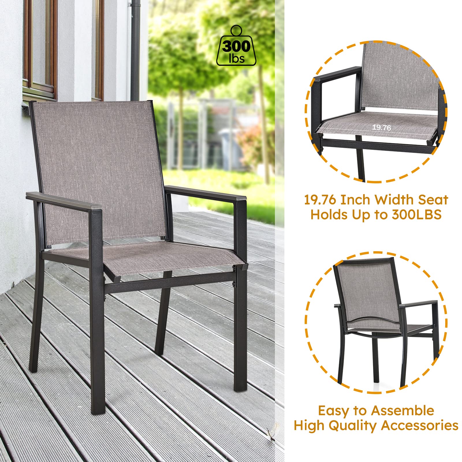 MEOOEM 6-Piece Patio Dining Chair Set - Textilene & Metal Outdoor Chairs, Weather-Resistant Modern Garden Furniture for Backyard, Poolside & Restaurant Use