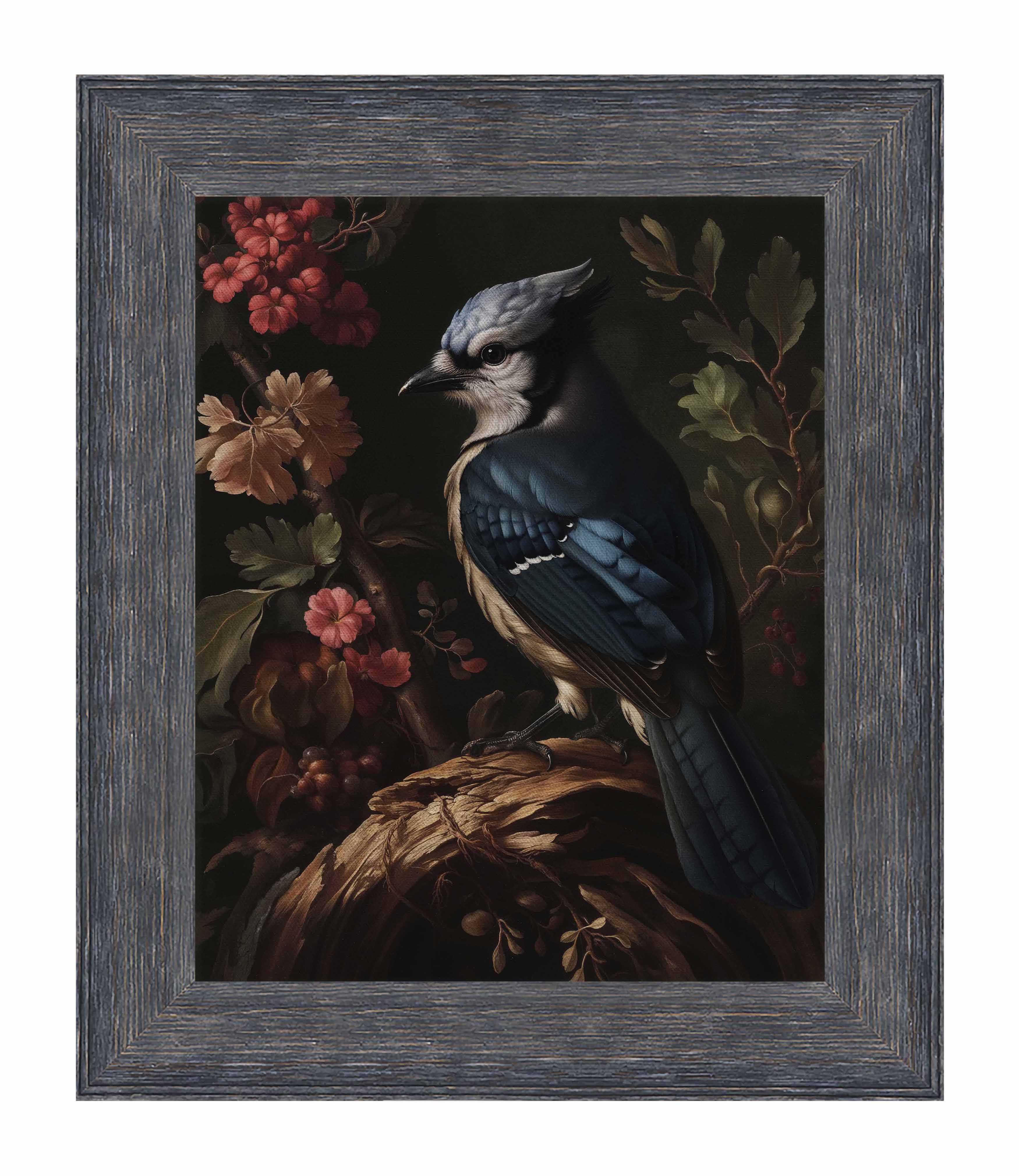 Blue Jay Among Flowers - Limited Edition Elegant Canvas Wall Art for Home & Office Decor | Nature-Inspired Painting for Living Room, Bedroom, or Gift