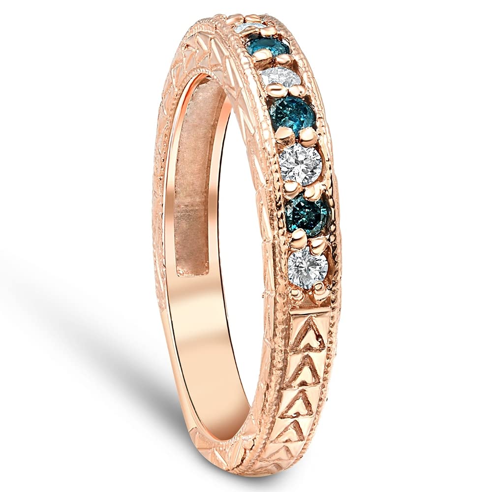 1/4 Carat Blue & White Diamond Vintage Wedding Anniversary Ring - 14K Rose Gold Engagement Band for Women - Perfect for Proposals, Anniversaries & Special Occasions