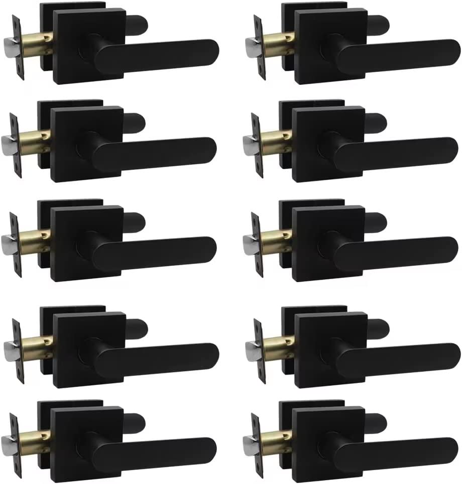 10 Pack Probrico Square Passage Lever Door Handles - Keyless Interior Door Lock Set for Hallway, Closet & Passage Doors (DL03SPS, Black) - Durable & Stylish Hardware for Modern Homes & Offices