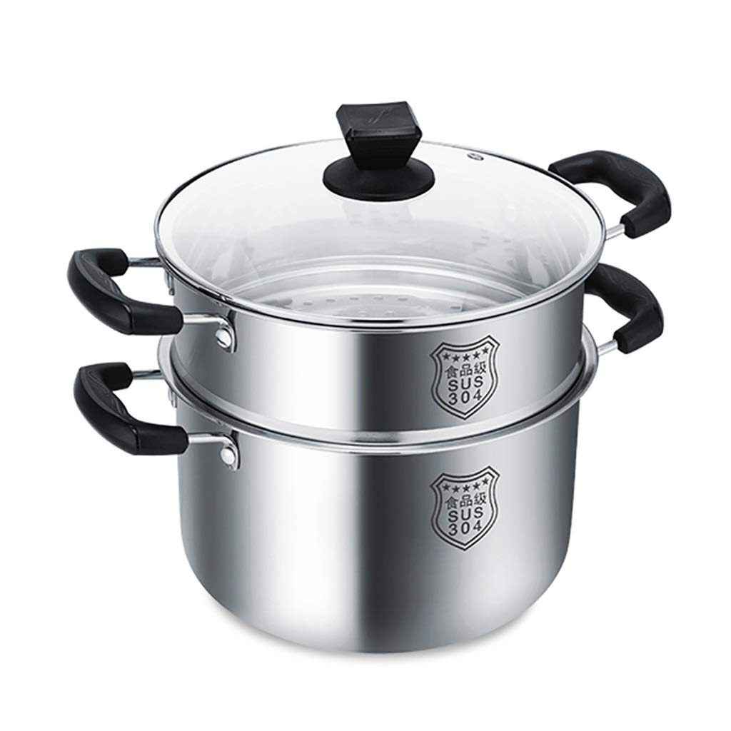 Premium 304 Stainless Steel Steamer & Soup Pot with Lid - 2-Layer Stackable Design (20cm/24cm) - Perfect for Gas & Induction Stovetops - Ideal for Steaming Vegetables, Dumplings, Seafood & More