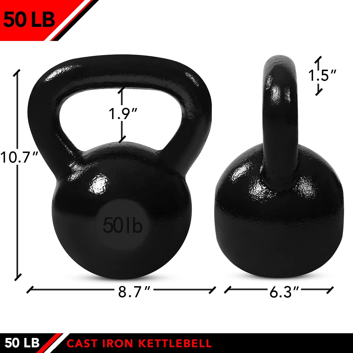 JFIT Cast Iron Kettlebell Weights 5-60lbs for Ballistic Exercise, Core Strength & Functional Training - Free Weight Equipment for Home Gym, CrossFit, HIIT Workouts & Strength Training