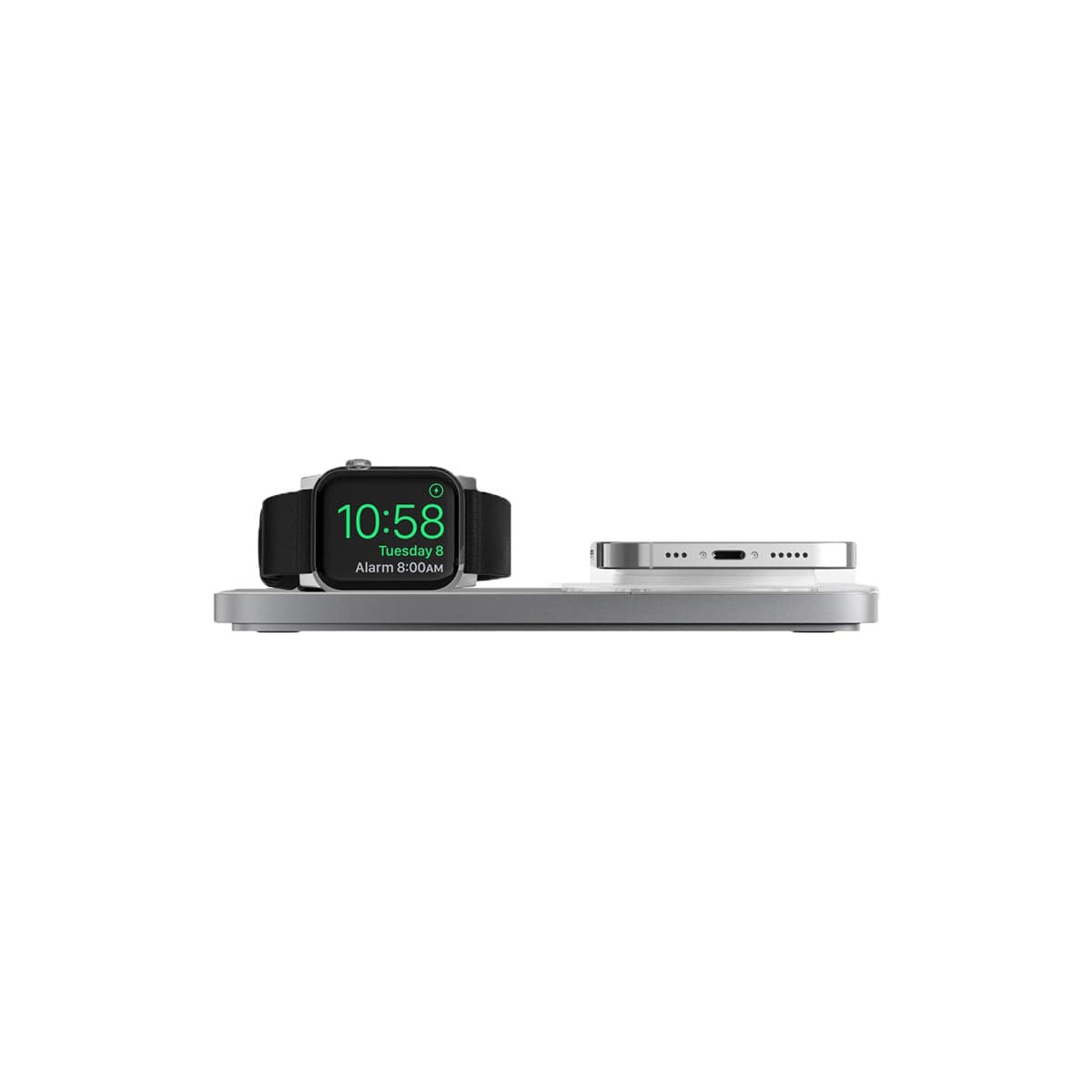 NOMAD Base One Max MagSafe Charger for Apple Watch - Fast Wireless Charging Stand for iPhone & Apple Watch (Silver) | Perfect for Nightstand, Office Desk & Travel Accessories