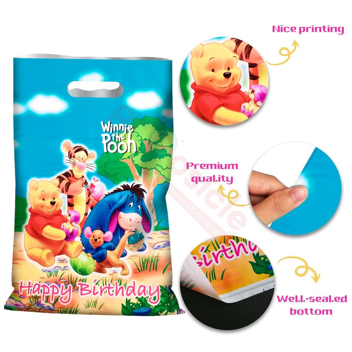 Winnie the Pooh Theme Blue Foil Goodie Bags - 10 Pack Birthday Party Favors for Kids, Baby Shower Return Gifts, Thank You Bags - Perfect for Disney Themed Parties, Baby Showers & Birthday Celebrations