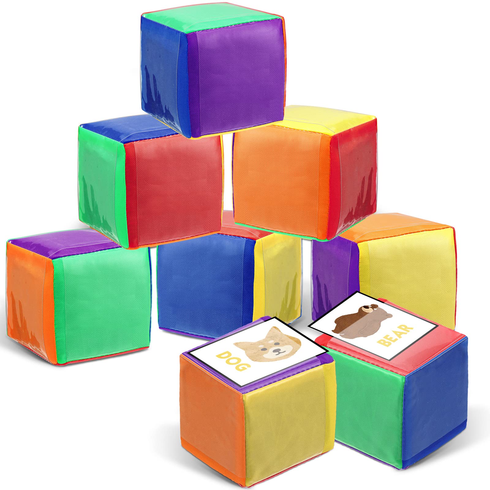 Yilloog 8-Piece 3.15 Inch DIY Photo Pocket Dice Set - Large Clear Foam Educational Game Cubes for Classroom, Stacking Blocks for Teachers, School Learning Toys (Multicolor) - Perfect for Math Games, Vocabulary Practice & Interactive Classroom Activities