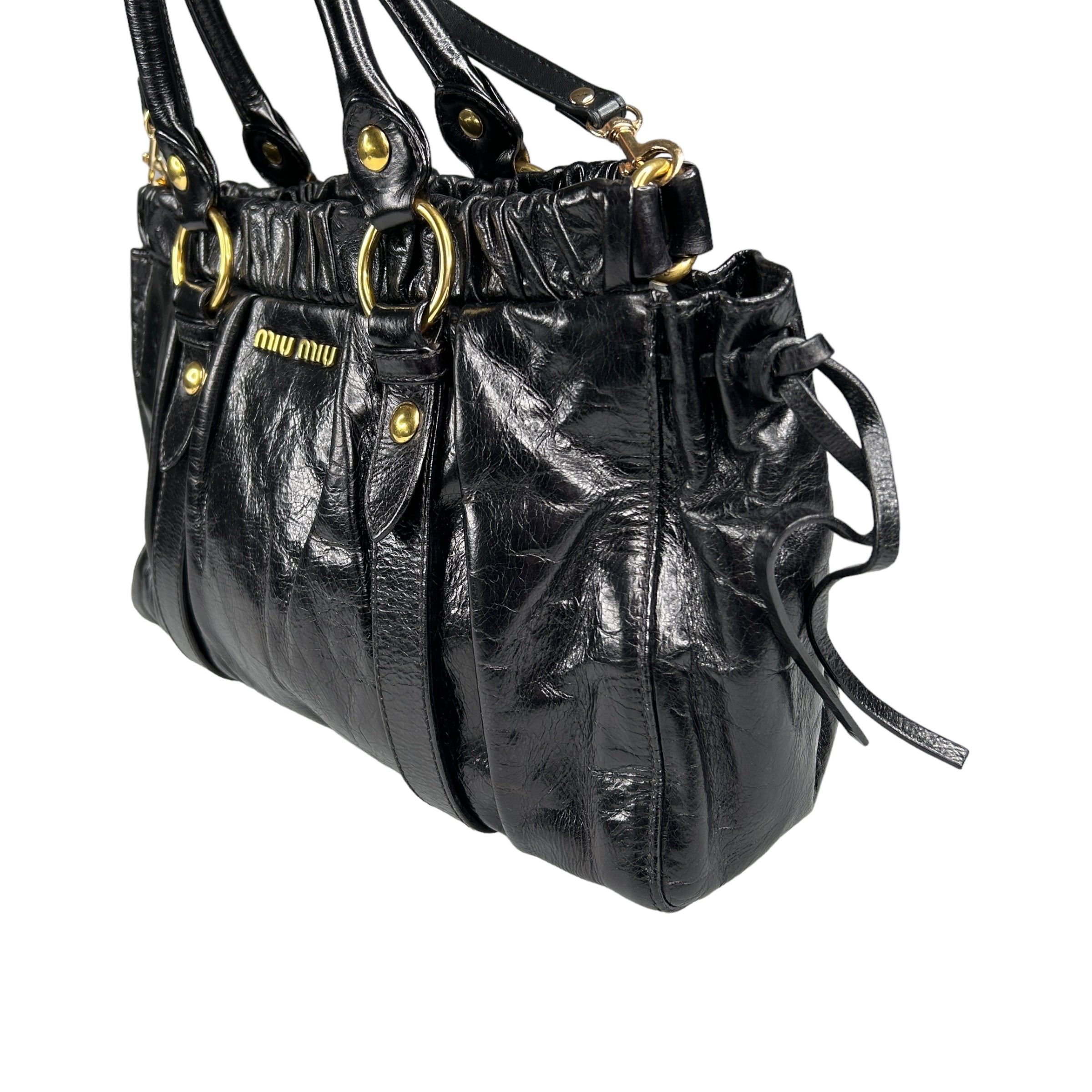 MIU MIU Black Leather Shoulder Bag with Adjustable Crossbody Strap - Perfect for Work, Travel & Everyday Use