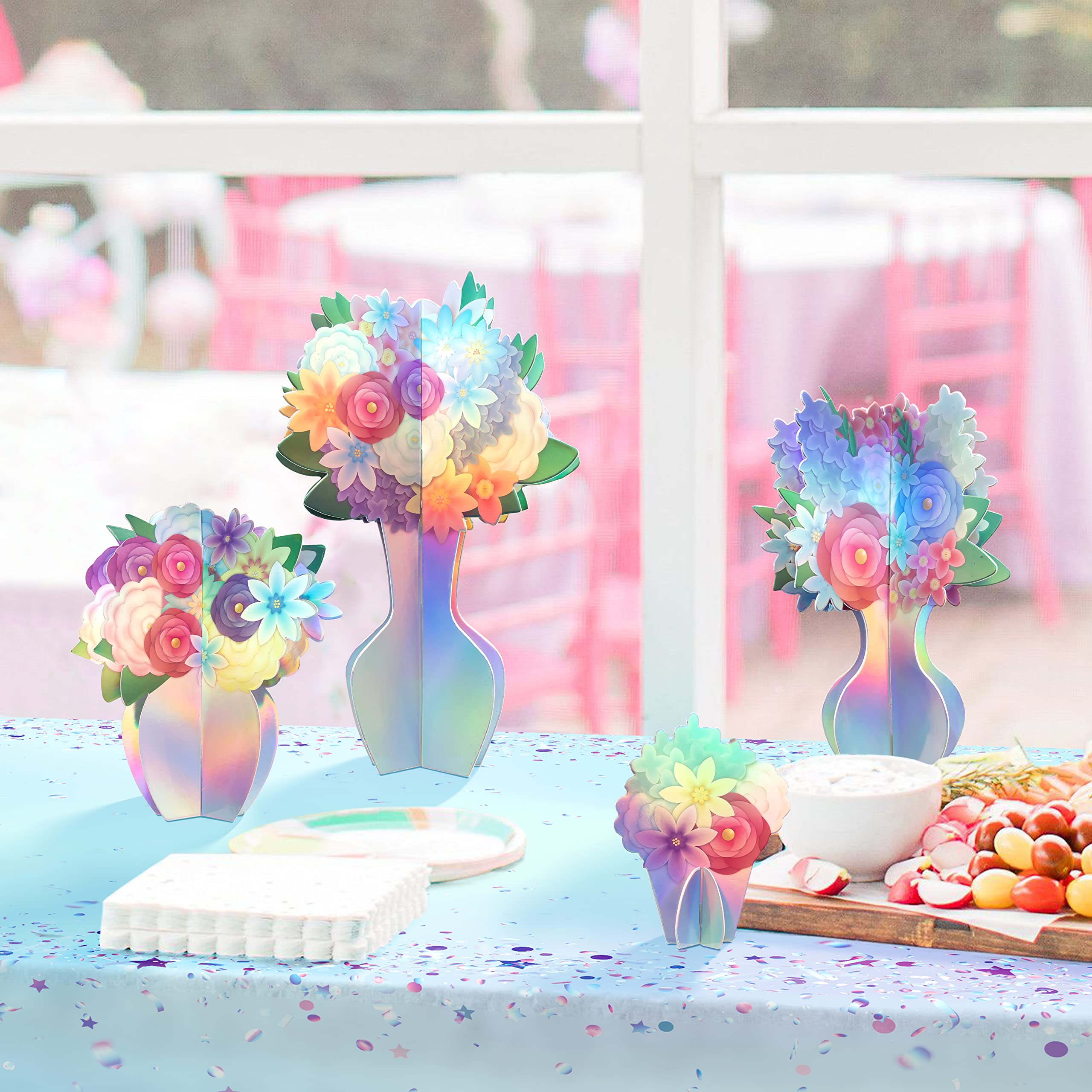 Cheerland Iridescent Party Decorations - Holographic Flower Centerpieces for Birthday, Wedding, Baby Shower & Table Decor | Elegant & Shimmery Party Supplies for Festive Celebrations & Special Events