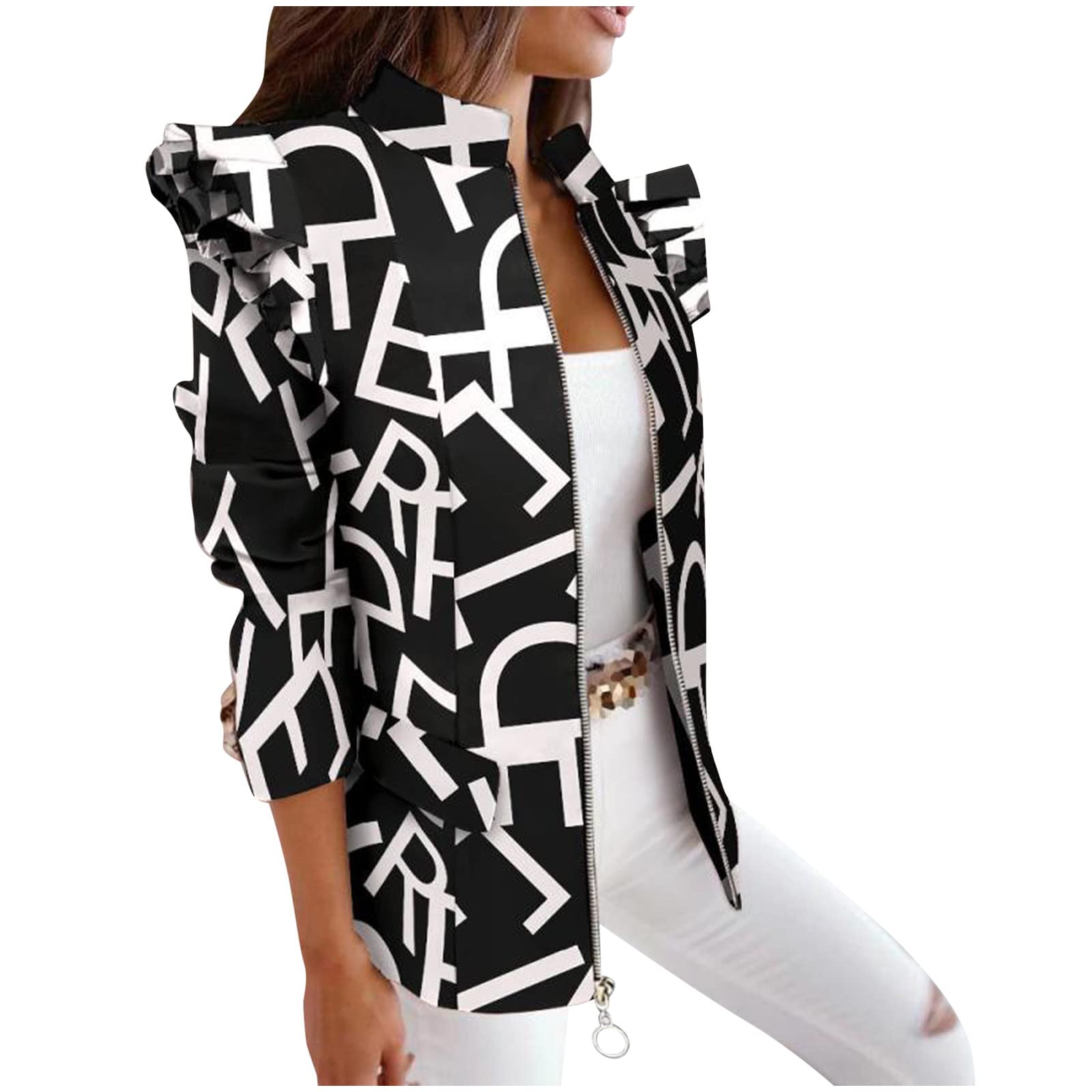 Vintage Floral Print Women's Blazer Jacket - Long Sleeve Zippered Dress Coat for Business Casual & Office Wear | Perfect for Work, Meetings & Formal Events