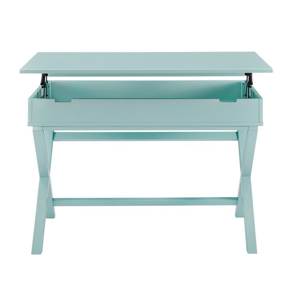 UrbanPro Transitional Lift Top Stand Up Wood Desk in Turquoise Blue - Adjustable Height Computer Desk for Home Office, Gaming & Study - Ergonomic Workspace Solution with Storage Shelf