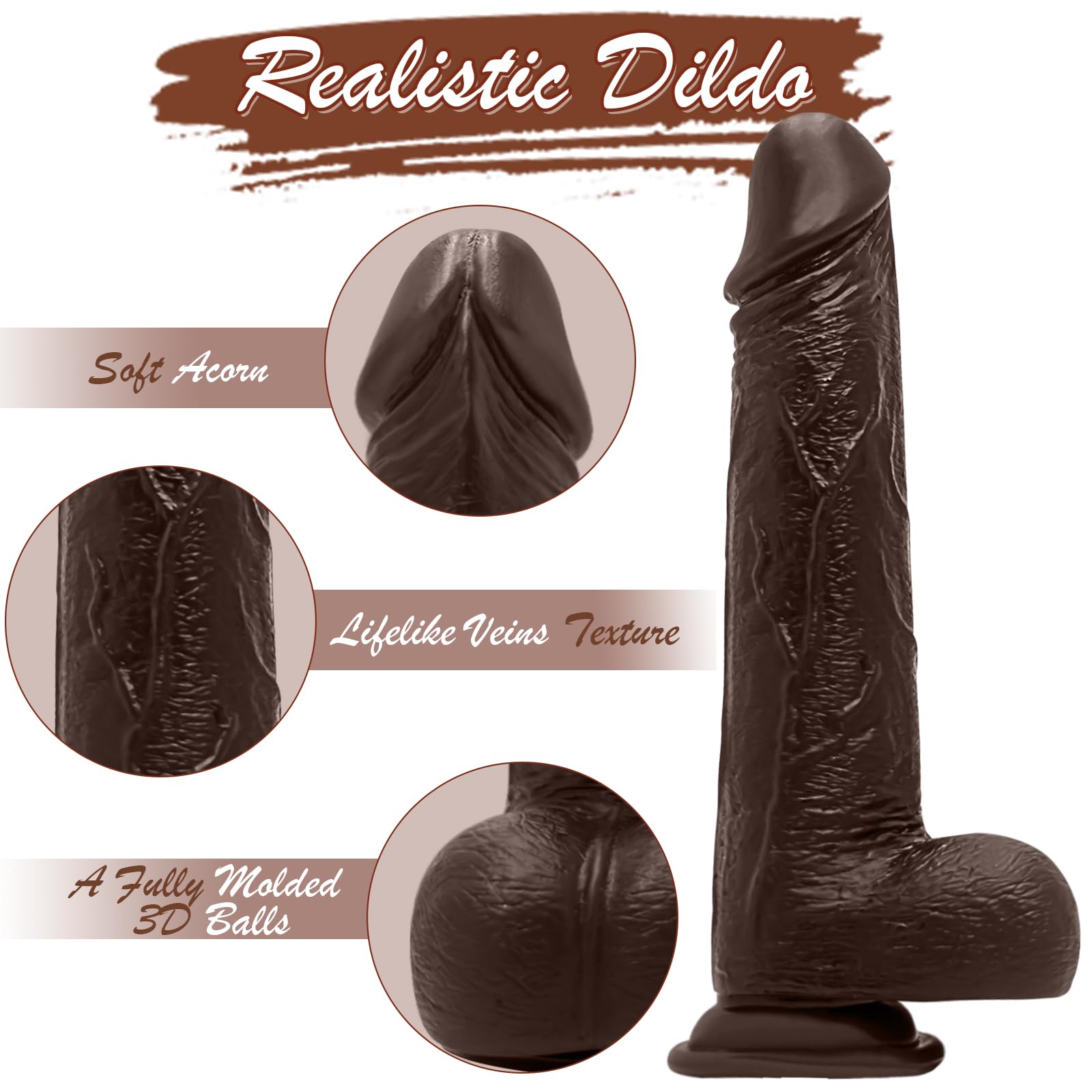 Realistic 8 Inch Anal Dildo for Women & Couples - Body-Safe G-Spot Stimulator with Strong Suction Cup | Adult Sex Toy for Solo Play & Partnered Fun (Dark Brown)