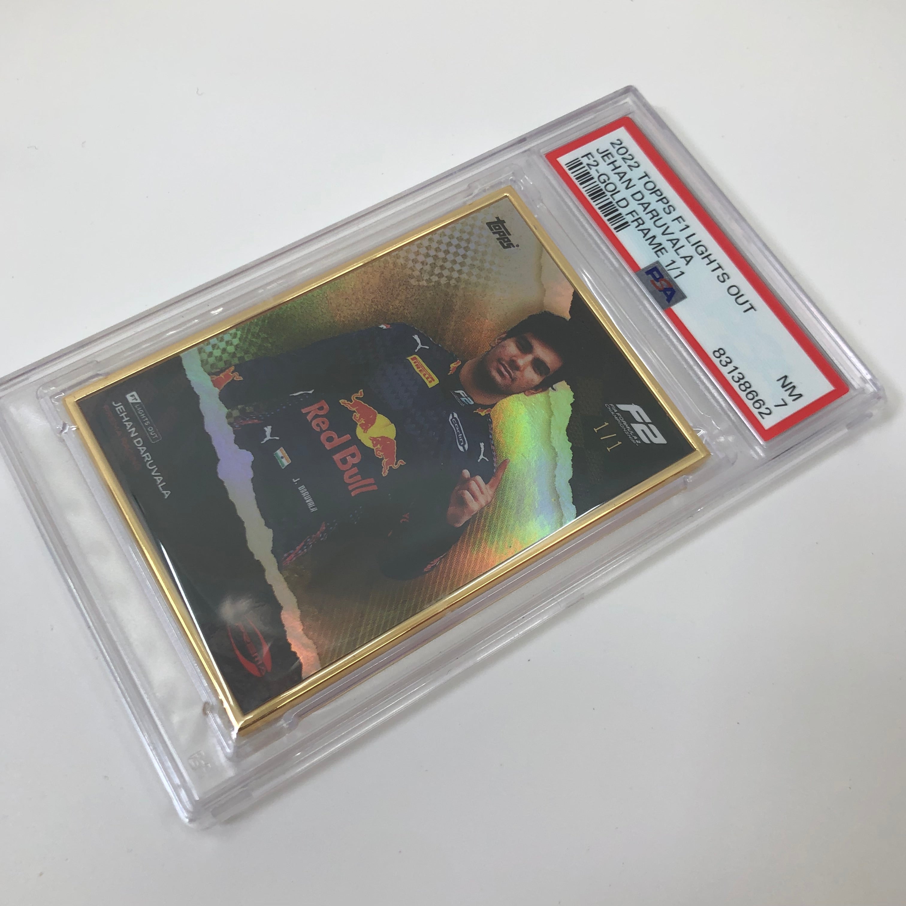 1/1 Gold Frame Jehan Daruvala F2 Driver 2022 Lights Out PSA 7 - Rare Motorsport Collectible for Display & Investment