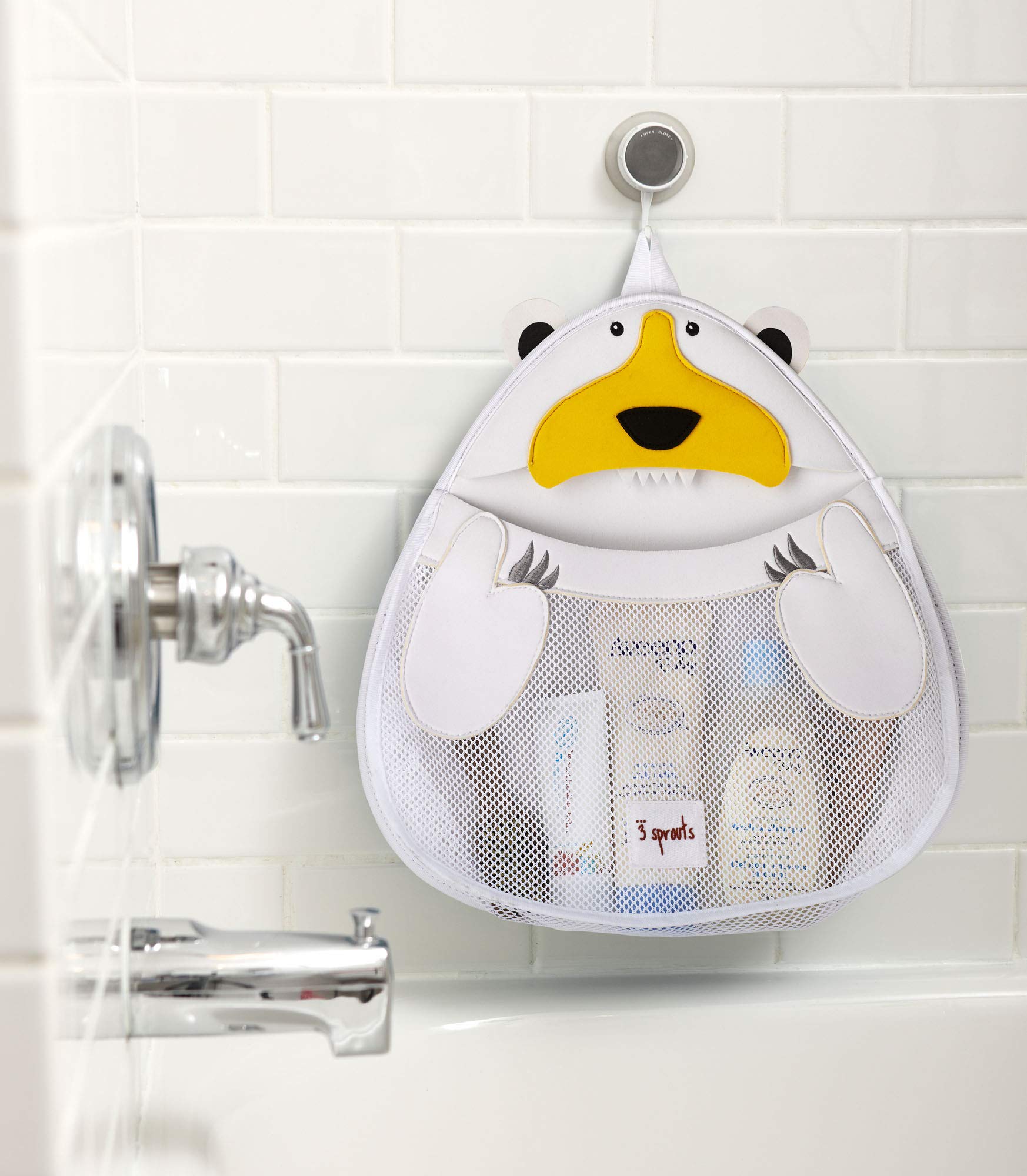 3 Sprouts Hanging Bath Toy Holder for Bathtub - Waterproof Baby Shower Organizer with Suction Cups - Polar Bear Themed Bathroom Storage Caddy | Perfect for Kids' Bath Time Organization & Nursery Decor
