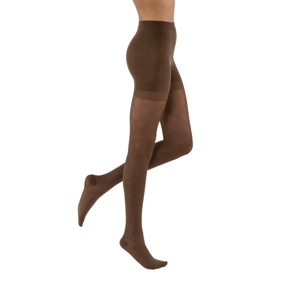 JOBST UltraSheer Diamond Pattern 20-30 mmHg Waist High Compression Pantyhose Stockings for Women - Closed Toe, Medium Size, Espresso Brown - Perfect for Varicose Veins, Edema & Post-Surgery Recovery