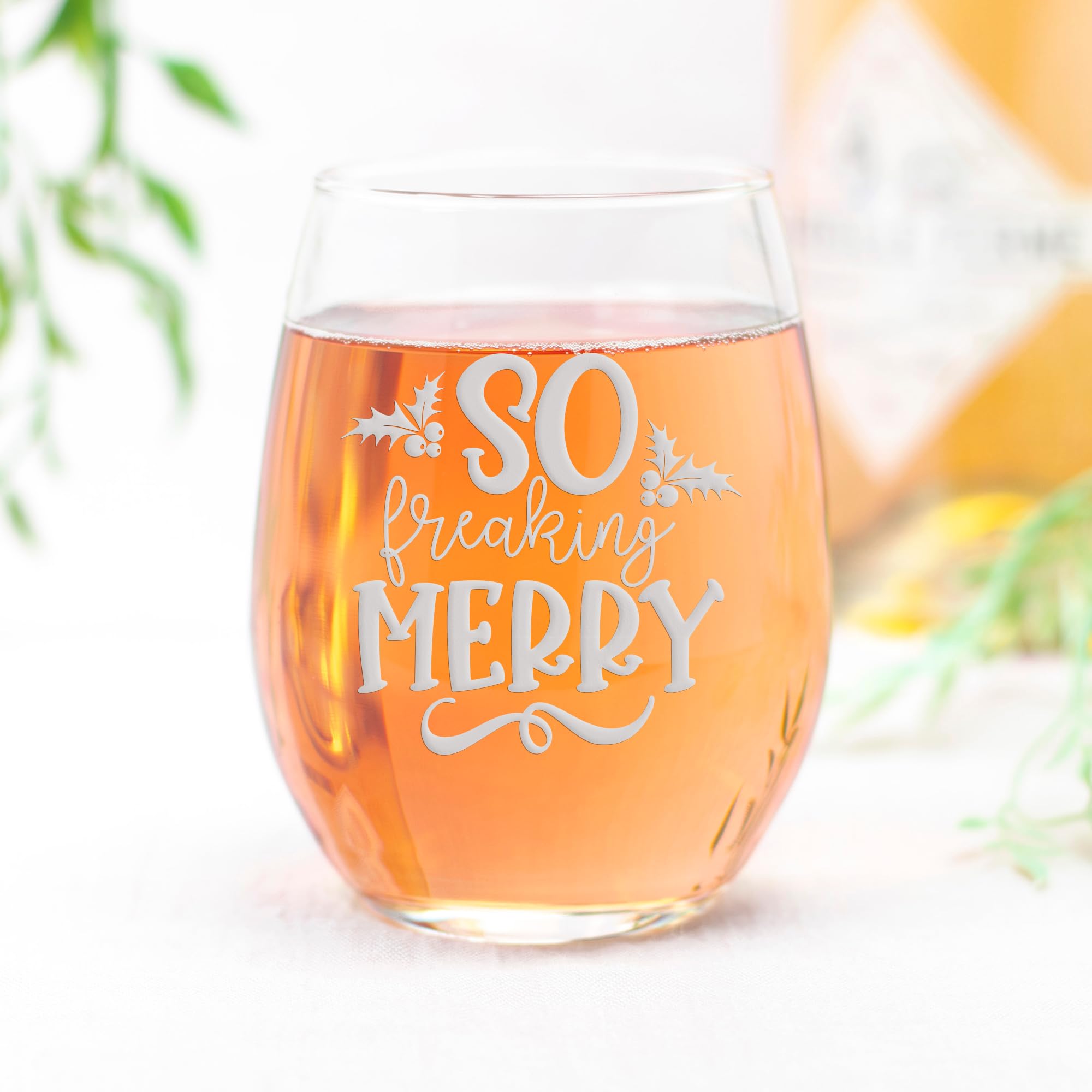 So Freaking Merry Stemless Wine Glass - Christmas Wine Glass Gift Set for Holiday Parties, Secret Santa Exchange & Festive Celebrations | Perfect for Wine Lovers & Christmas Decor