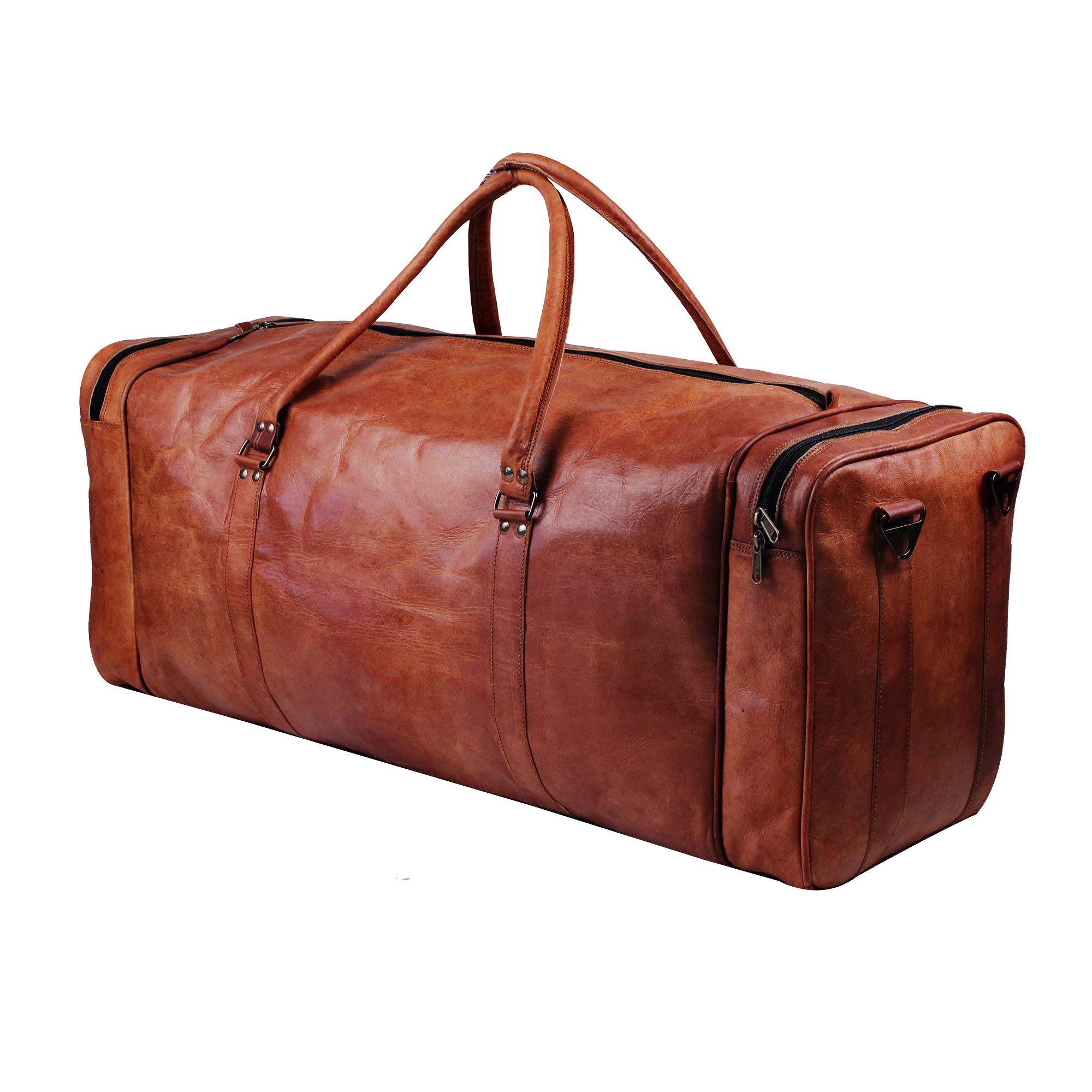 Premium 30-Inch Large Leather Duffle Bag for Men & Women - Oversized Weekender Travel Luggage | Durable Genuine Leather Carryall for Gym, Business Trips & Weekend Getaways