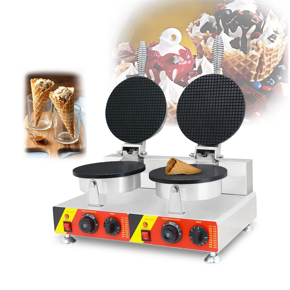 Double Head Belgian Egg Waffle Cone Maker - Professional Ice Cream Cone Baking Machine for Home & Commercial Use (220V) - Perfect for Ice Cream Shops, Dessert Cafes and Party Treats