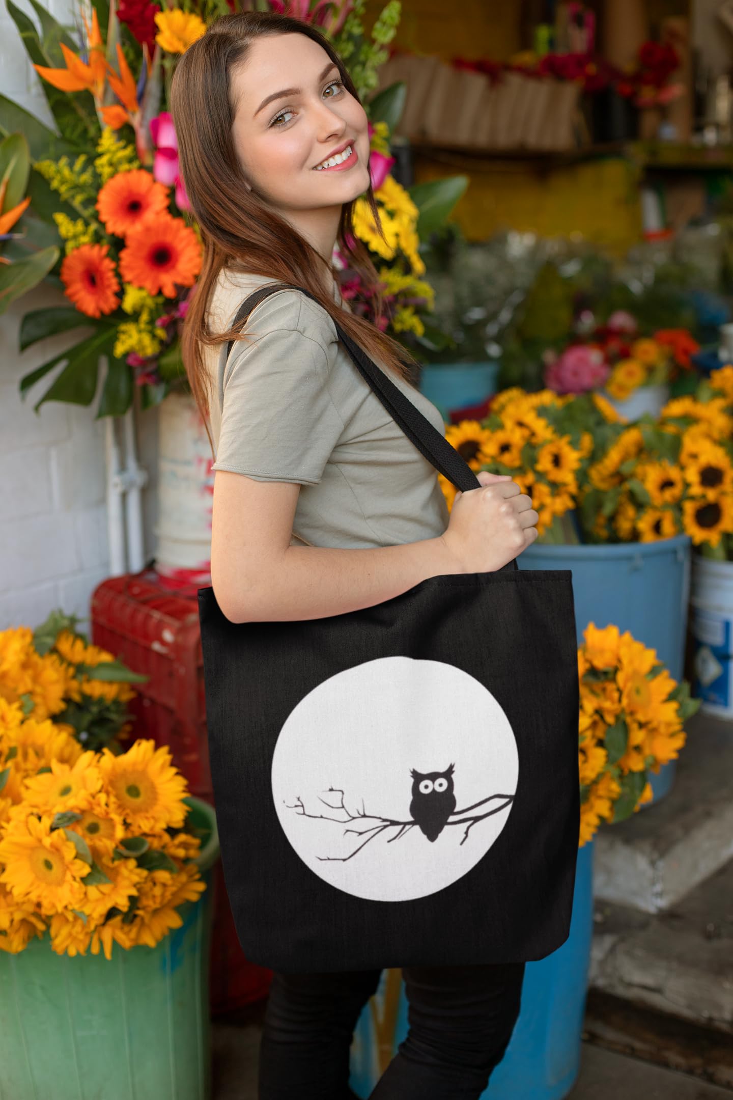 BOHEMEO Reusable Organic Cotton Tote Bags for Women - Eco-Friendly Canvas Shoulder Bag with Stylish Printed Designs (Owl & That's Nuts) - Perfect for Grocery Shopping, Beach Trips & Daily Use