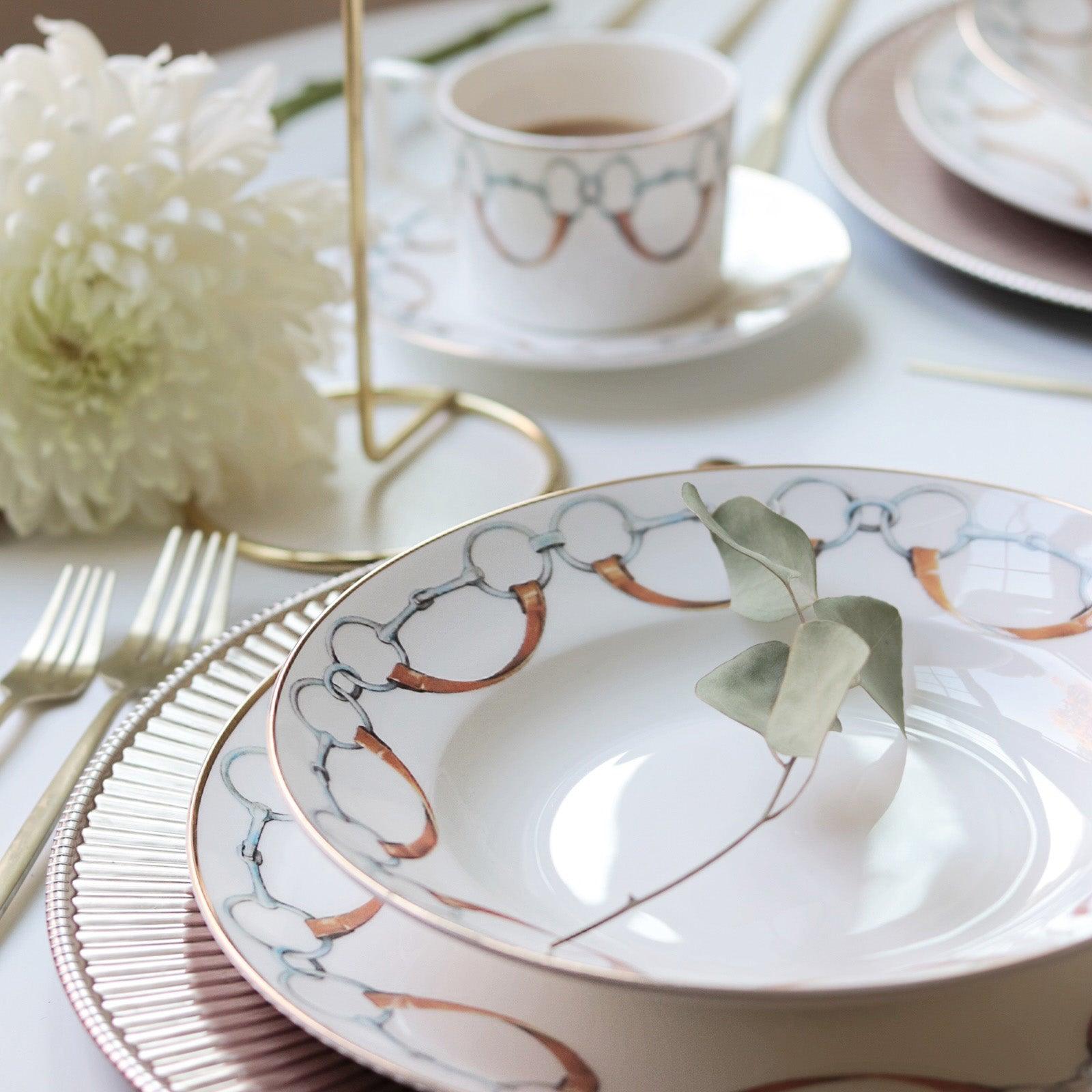 Premium Bone China Snaffle Bit Dinnerware Set - Elegant Horse-Themed Tableware for Fine Dining & Special Occasions
