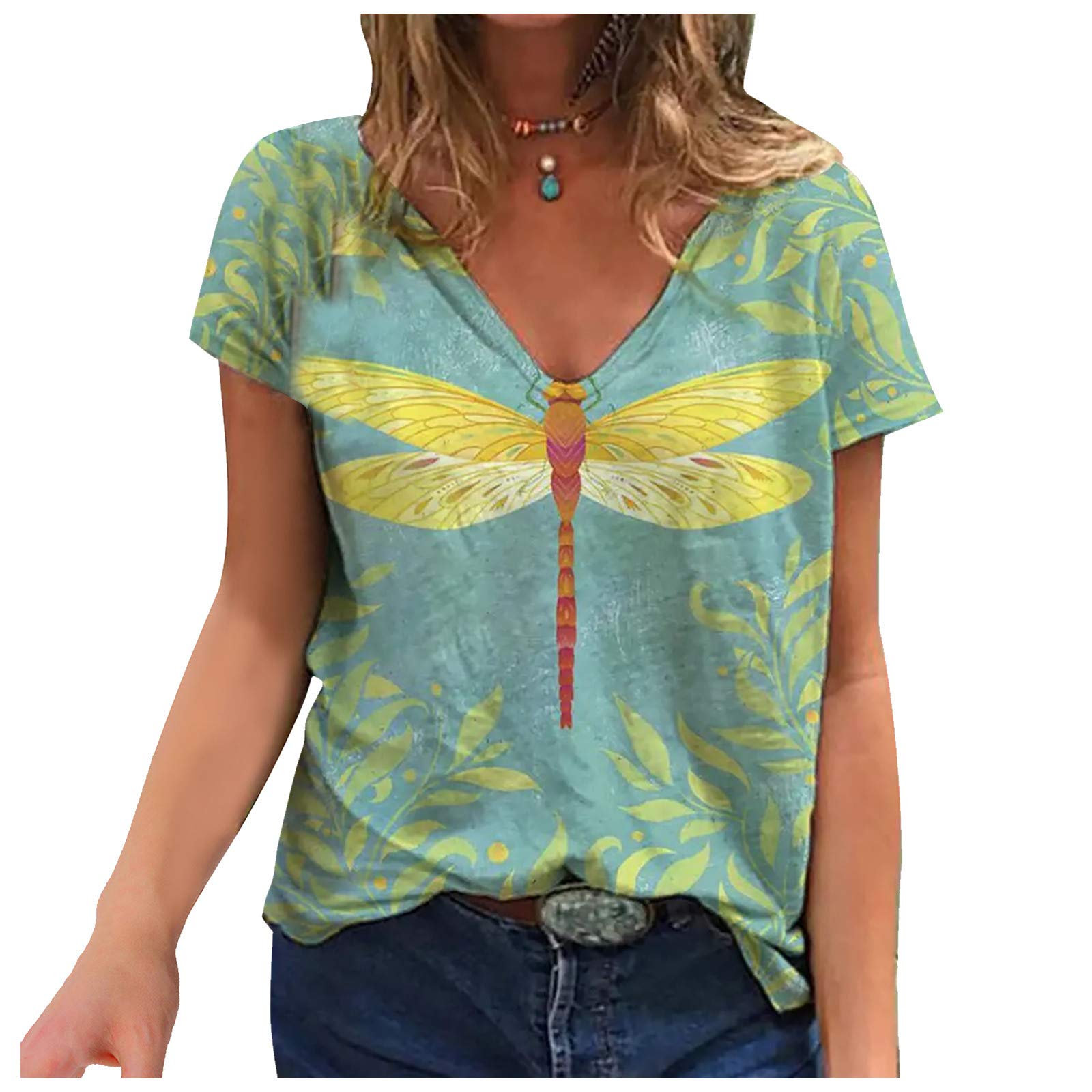 FMCHICO Women's Graphic Oversized T-Shirt - Short Sleeve V-Neck Casual Blouse Top | Perfect for Everyday Wear, Weekend Outfits & Street Style Fashion