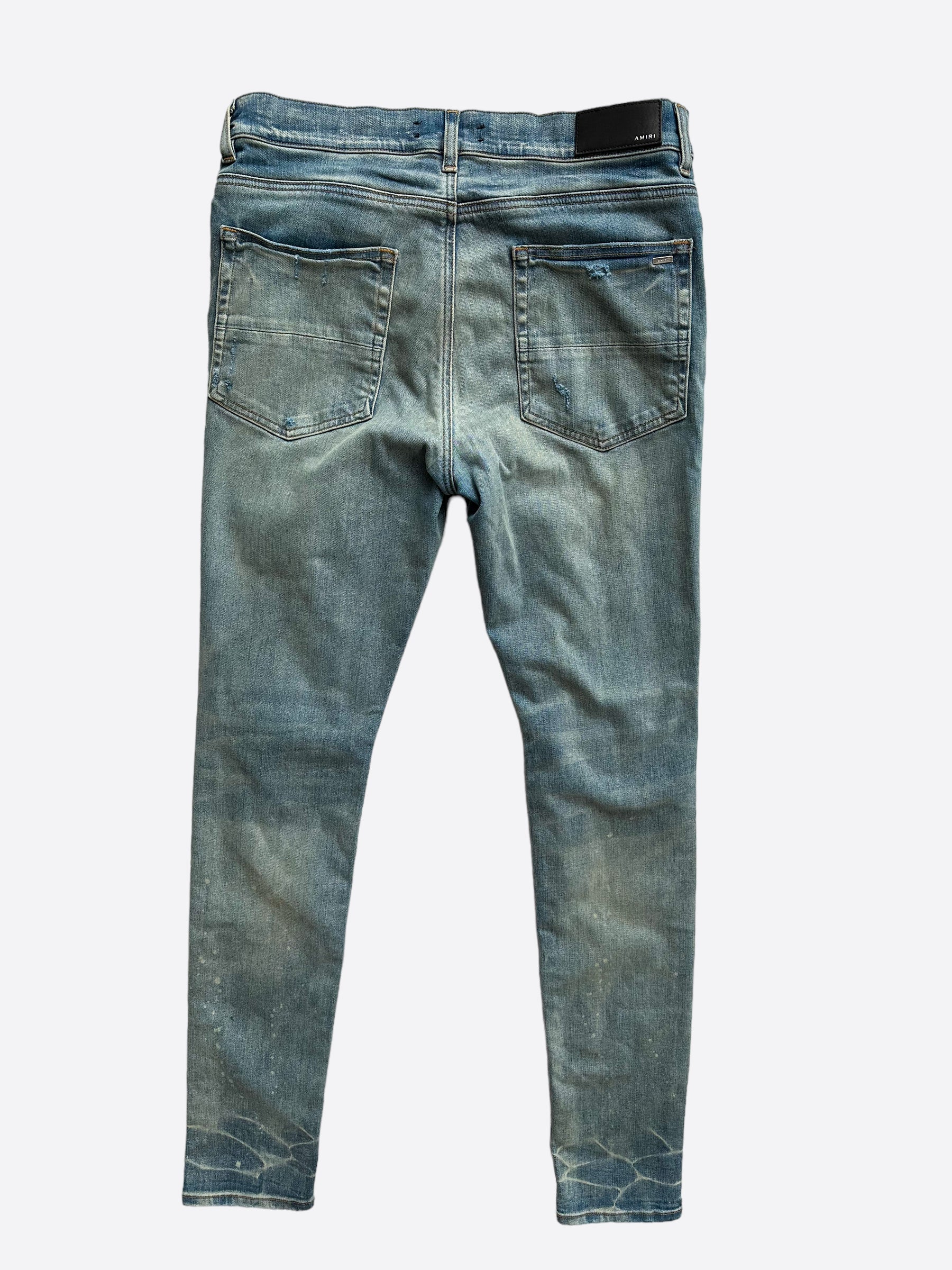 Amiri Blue & Black Bandana Patch MX1 Distressed Denim Jeans for Men - Stylish Ripped Skinny Jeans for Casual Wear & Street Fashion