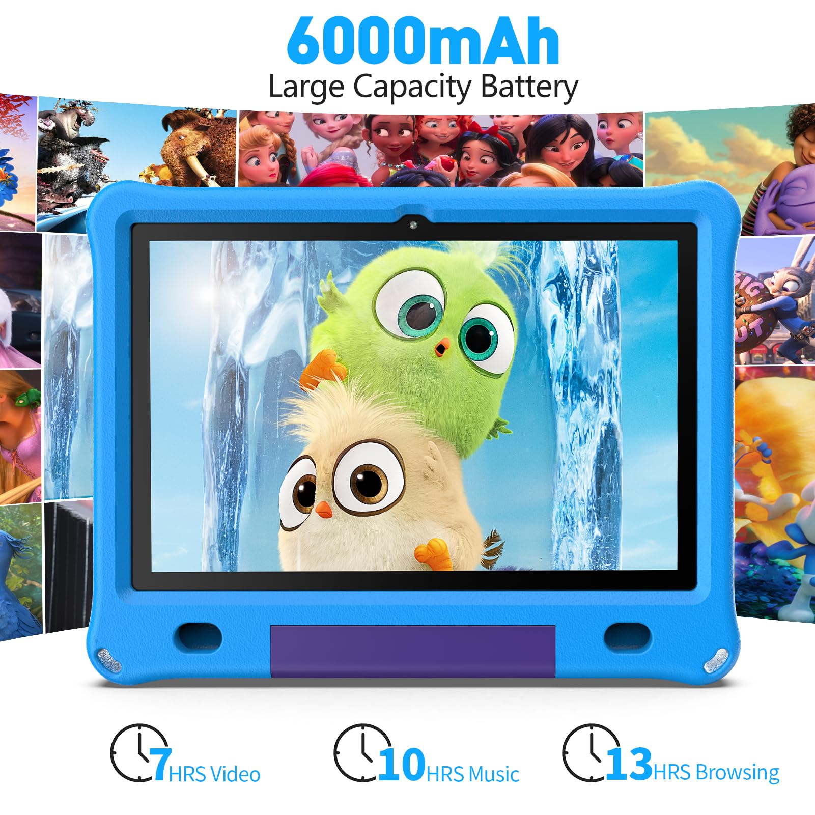 PRITOM 10 Inch Android 12 Kids Tablet - 3GB RAM 64GB Storage with Pre-Installed Educational Games & Parental Control - WiFi Enabled Child-Safe Tablet with Protective Case (Blue) - Perfect for Homeschooling, Online Learning & Family Entertainment