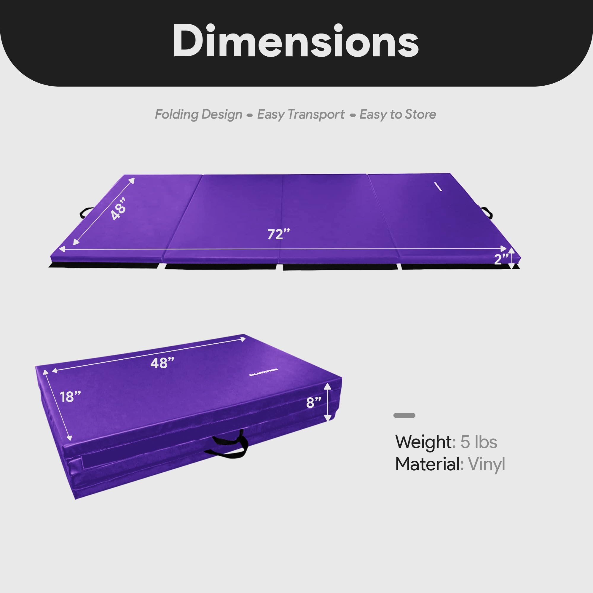 BalanceFrom Foldable Gymnastics Mat for Home Gym, Exercise & Tumbling - Non-Slip Yoga Mat for Kids, Adults, Fitness & Martial Arts Training