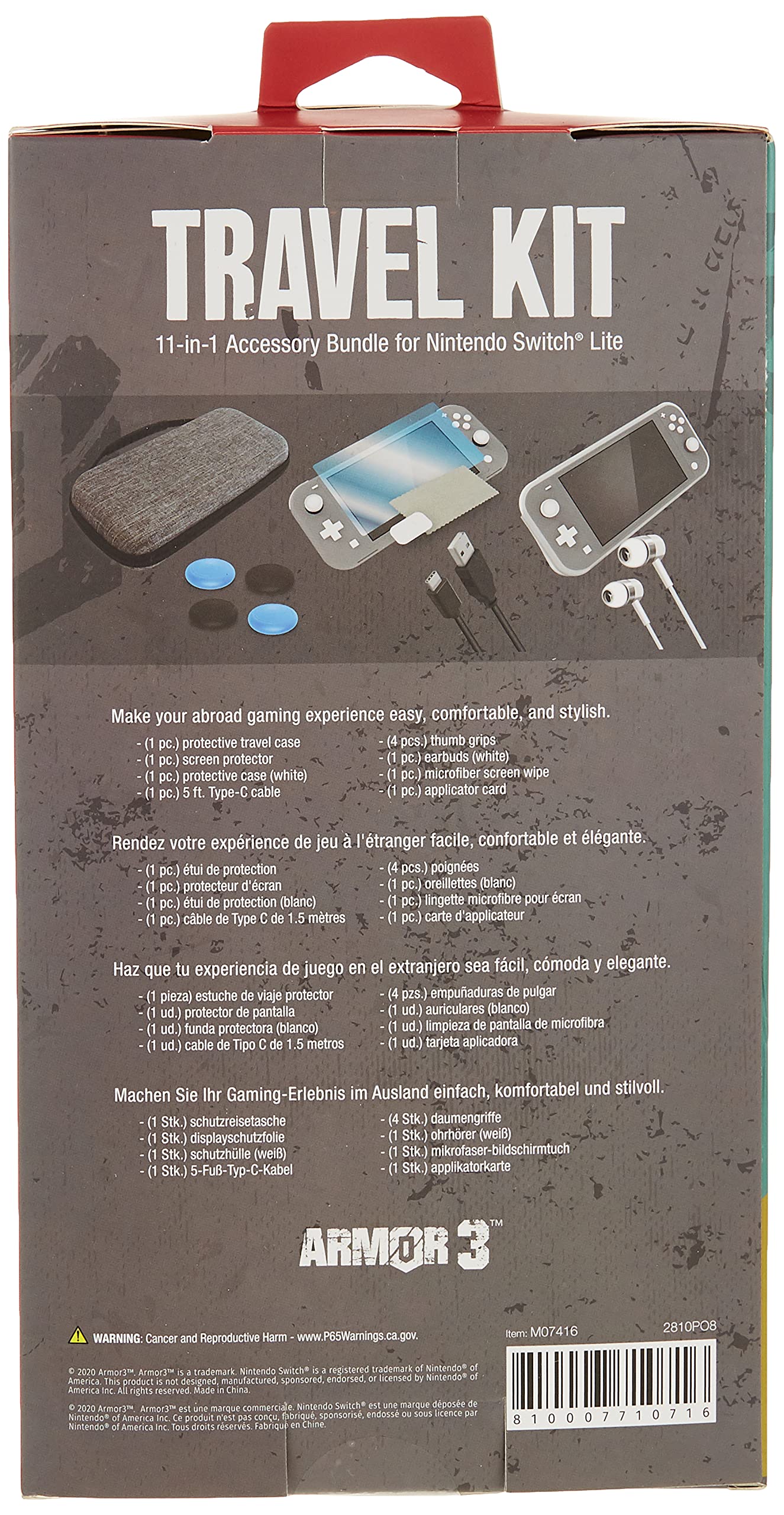 Armor3 Travel Case for Nintendo Switch Lite - Protective Hard Shell with Game Card Storage - Perfect for Travel, Commuting & Gaming On The Go