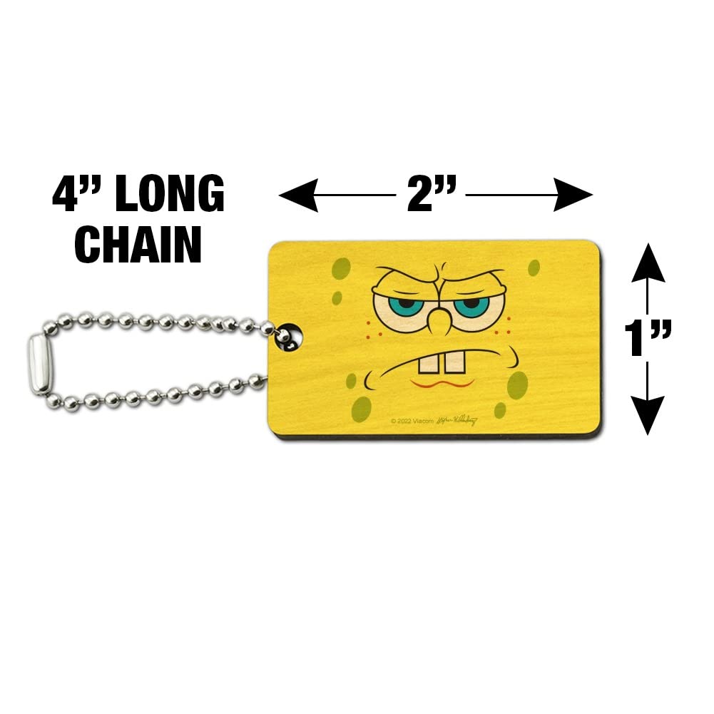 Spongebob Angry Face Wooden Rectangle Keychain - Durable Wood Key Ring for Backpacks, Gifts & Everyday Use | Cartoon Character Accessories for Fans