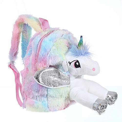DECOROLOGY Soft Fur Unicorn Backpack for Girls - Cute Lightweight Mini School Bag for Kids, Perfect for School, Travel & Picnics - Ideal Birthday Gift & Party Favor (Random Color) - Great for Daily Use, Weekend Outings & Special Occasions