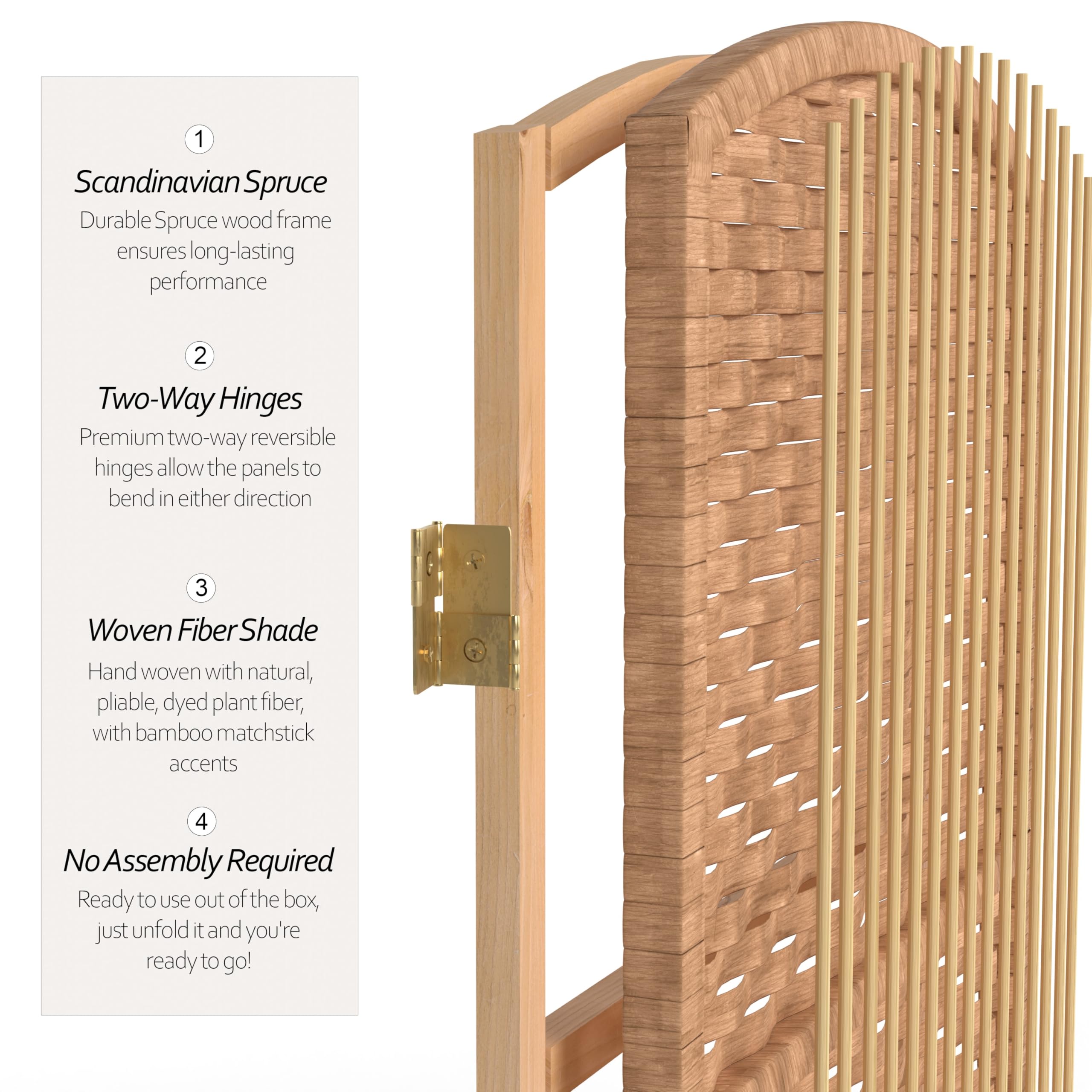 7 ft. Tall Red Diamond Weave Natural Bamboo Room Divider - 6 Panel Folding Privacy Screen for Home, Office & Outdoor Use