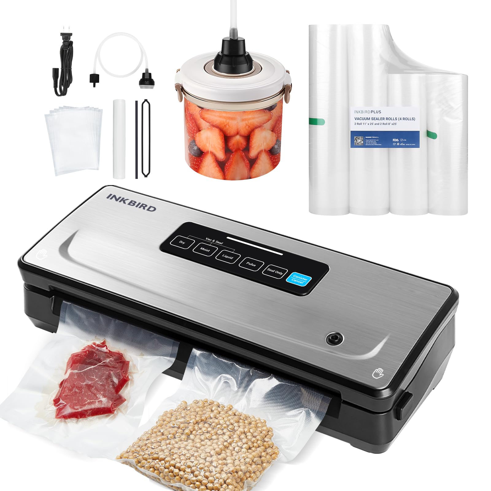 INKBIRD Vacuum Sealer Machine with 5 Rolls (110ft) & 8