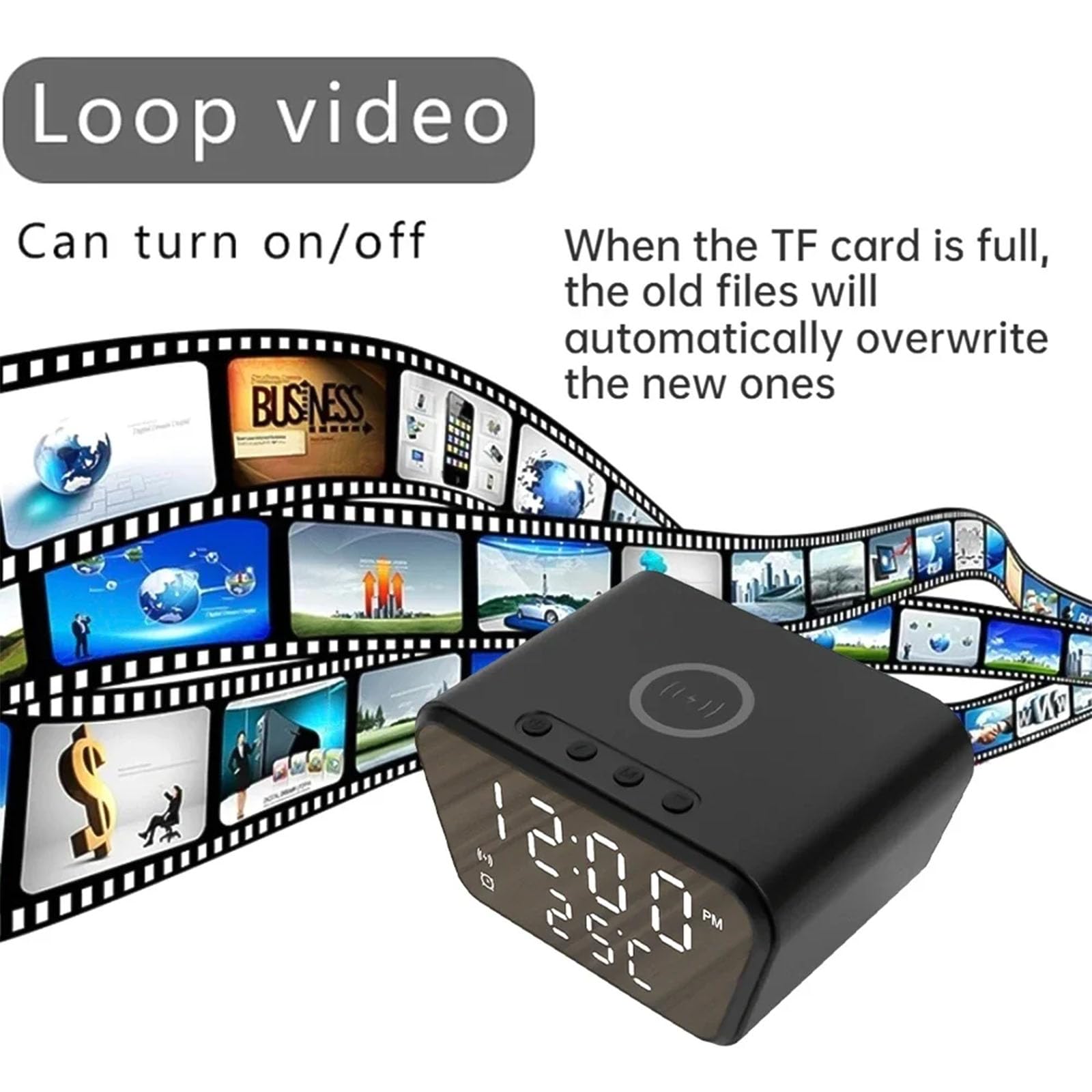 FKINGLRK Multifunctional LED Digital Alarm Clock with Wireless Charger & 1080P HD IP Camera - Home Security Surveillance, Bedroom Nightstand Companion, Office Desk Organizer