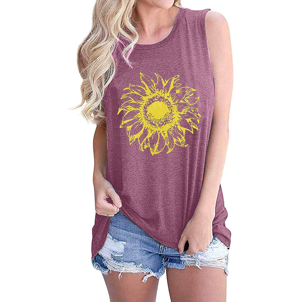 UOFOCO Women's Sunflower Printed Tank Top - Loose Fit Casual Sleeveless T-Shirt for Summer, Beach & Outdoor Activities