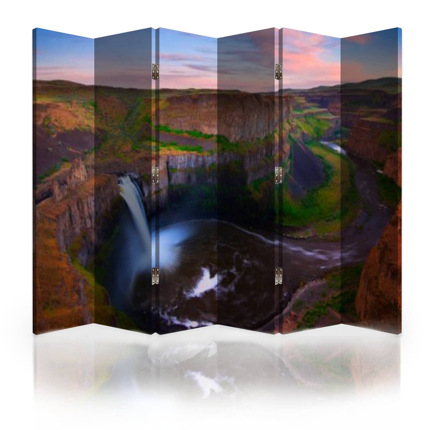 Canvas Room Divider Screen - Palouse Falls Sunset Design | 6-Panel Folding Privacy Partition for Bedroom, Office & Living Room | Decorative Wall Separator for Home & Workspace