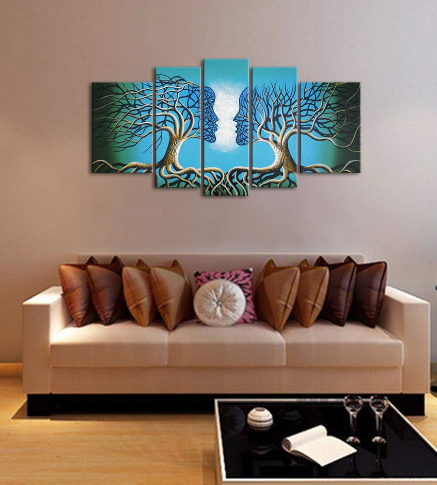 Extra Large Blue Tree Human Body Abstract Oil Painting on Canvas - 100% Hand Painted Modern Wall Art for Living Room | Contemporary Gallery Wrapped Ready to Hang Home Decor | Perfect for Modern Living Spaces, Office Decor & Gift Ideas